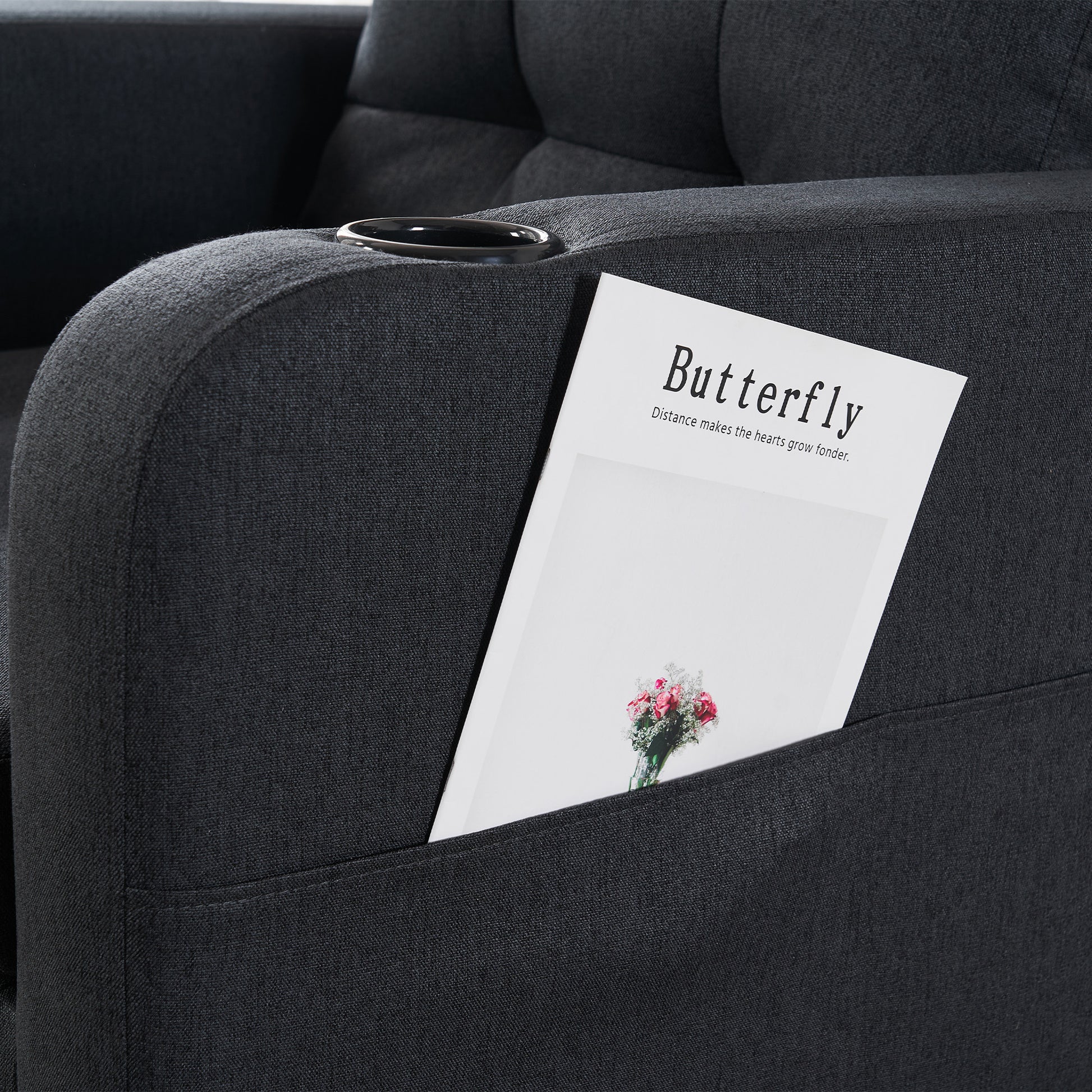 Dark Gray Upholstered Armchair And Storage Ottoman Set Comfortable Single Sofa With Cup Holders And Tufted Detailing, Ideal For Living Room Or Bedroom Dark Gray Foam Metal