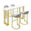 5 Pcs Bar Table And Chairs Set, Modern Gold White Table With 4 Velvet Cushion Bar Stools, Kitchen Counter High Top Table, Breakfast Table Set, Space Saving Table For Home & Kitchen, Gold Frame Metal Grey White Seats 4 Metal Dining Room Contemporary