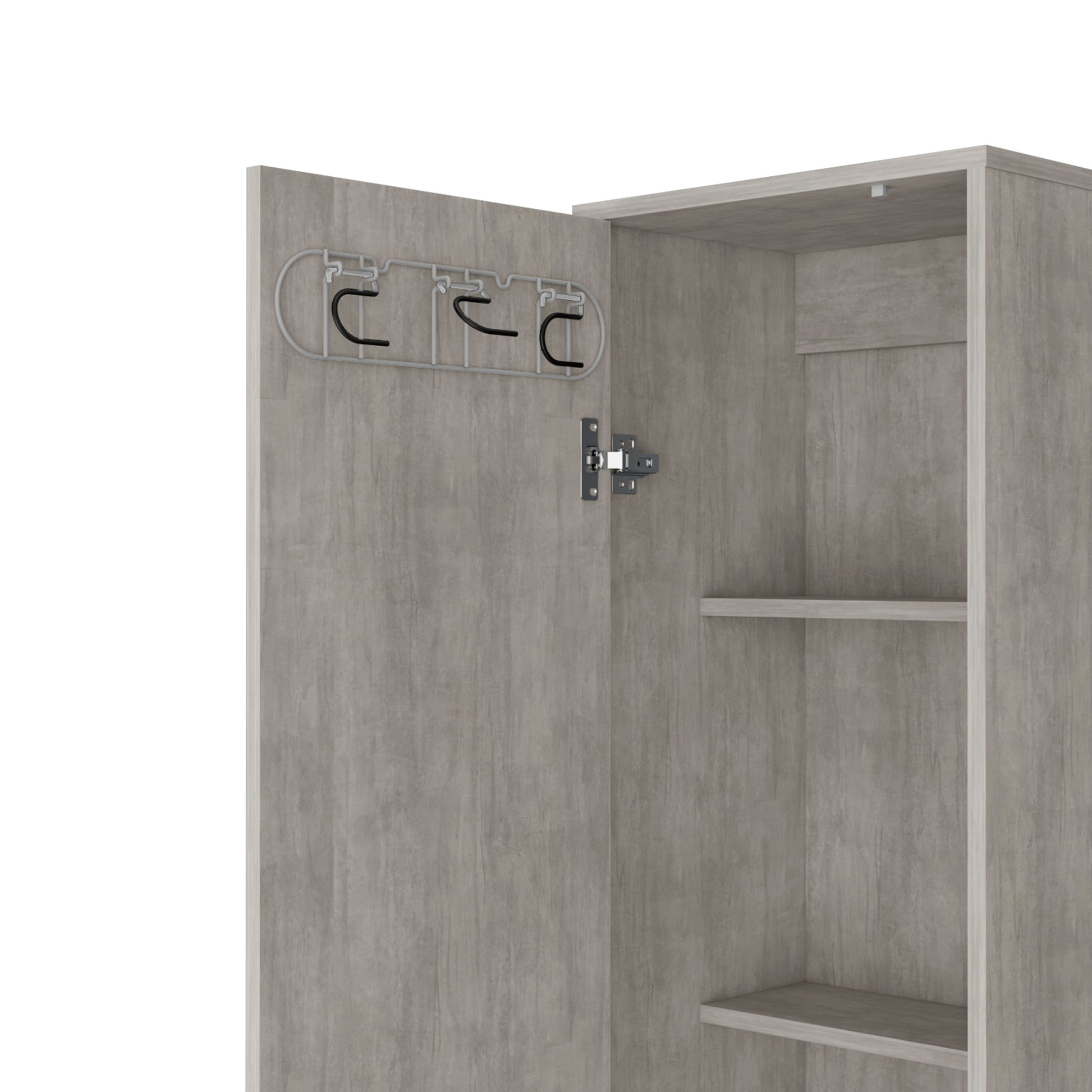 70.8H" Tall Narrow Storage Cabinet With 5 Tier Shelf, 3 Broom Hangers And Metal Hardware, Concrete Gray Gray Particle Board Pine