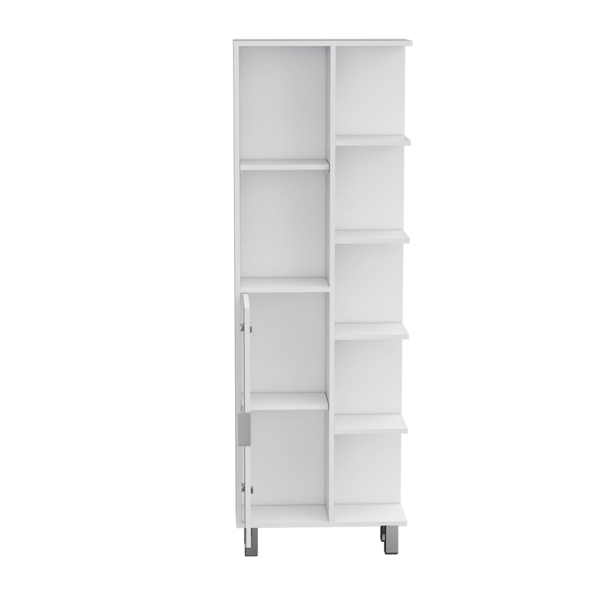 Mott 63" H Linen Bathroom Cabinet With Seven Open Shelves, One Drawer And Four Legs,White White Particle Board Pine