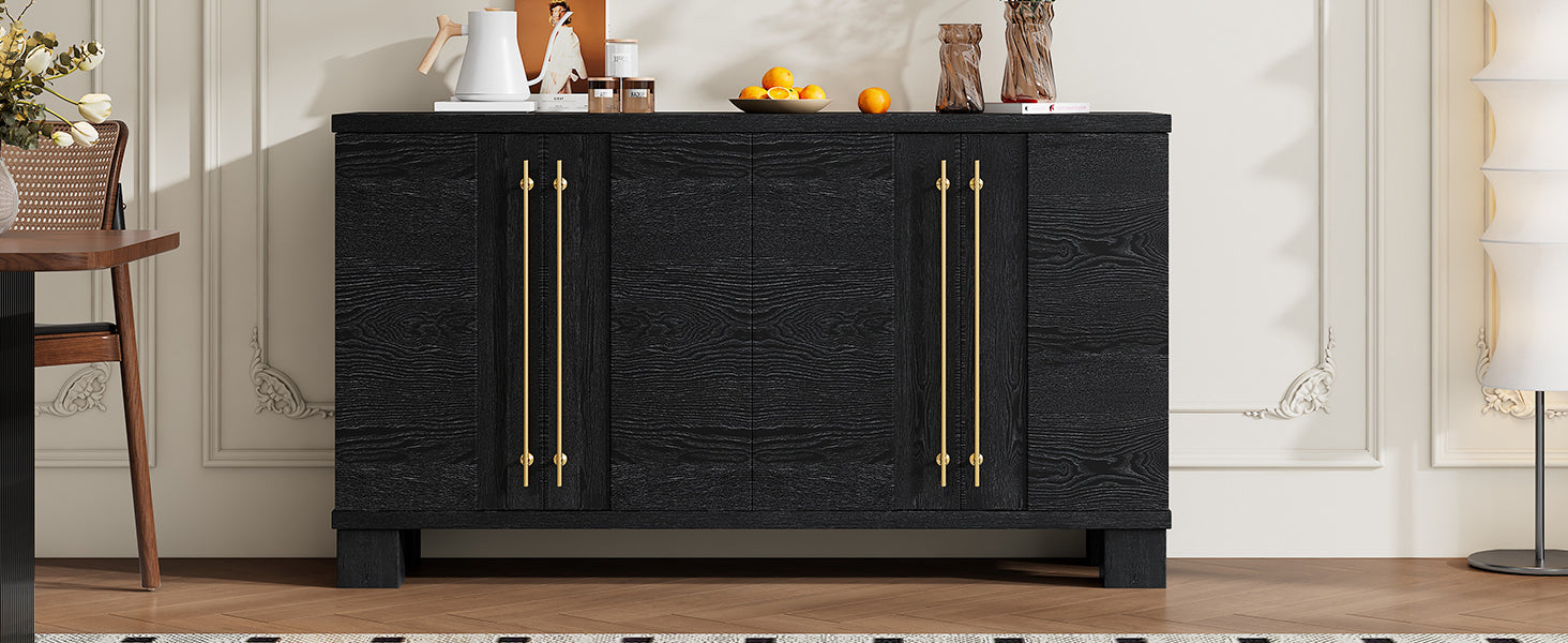 Wood Traditional Style Sideboard With Adjustable Shelves And Gold Handles For Kitchen, Dining Room And Living Room Black Black Mdf