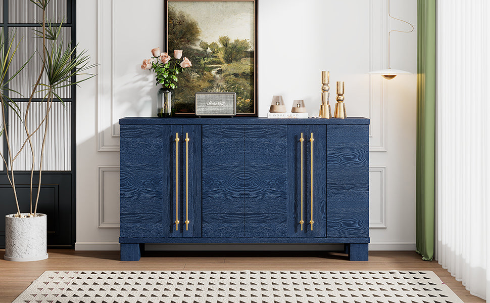 Wood Traditional Style Sideboard With Adjustable Shelves And Gold Handles For Kitchen, Dining Room And Living Room Antique Navy Antique Navy Mdf