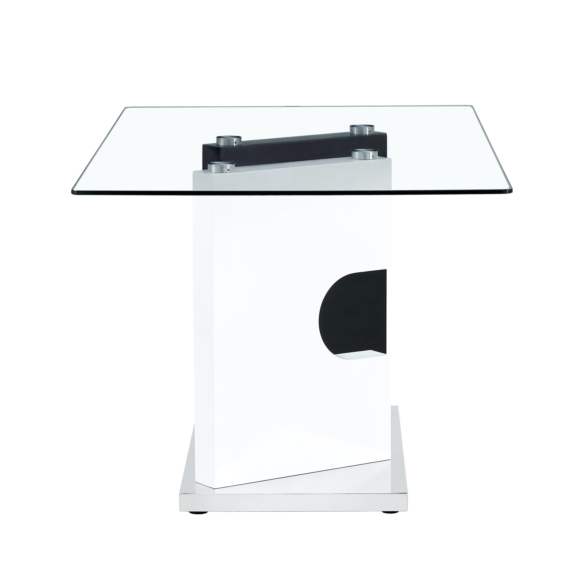 Large Modern Minimalist Rectangular 0.31 "Thick Tempered Glass Dining Table, Suitable For 6 8 People. 6 Pu Synthetic Leather High Backbone Cushioned Side Chairs With C Shaped Silver Metal Legs. C 1162 White Mdf Glass