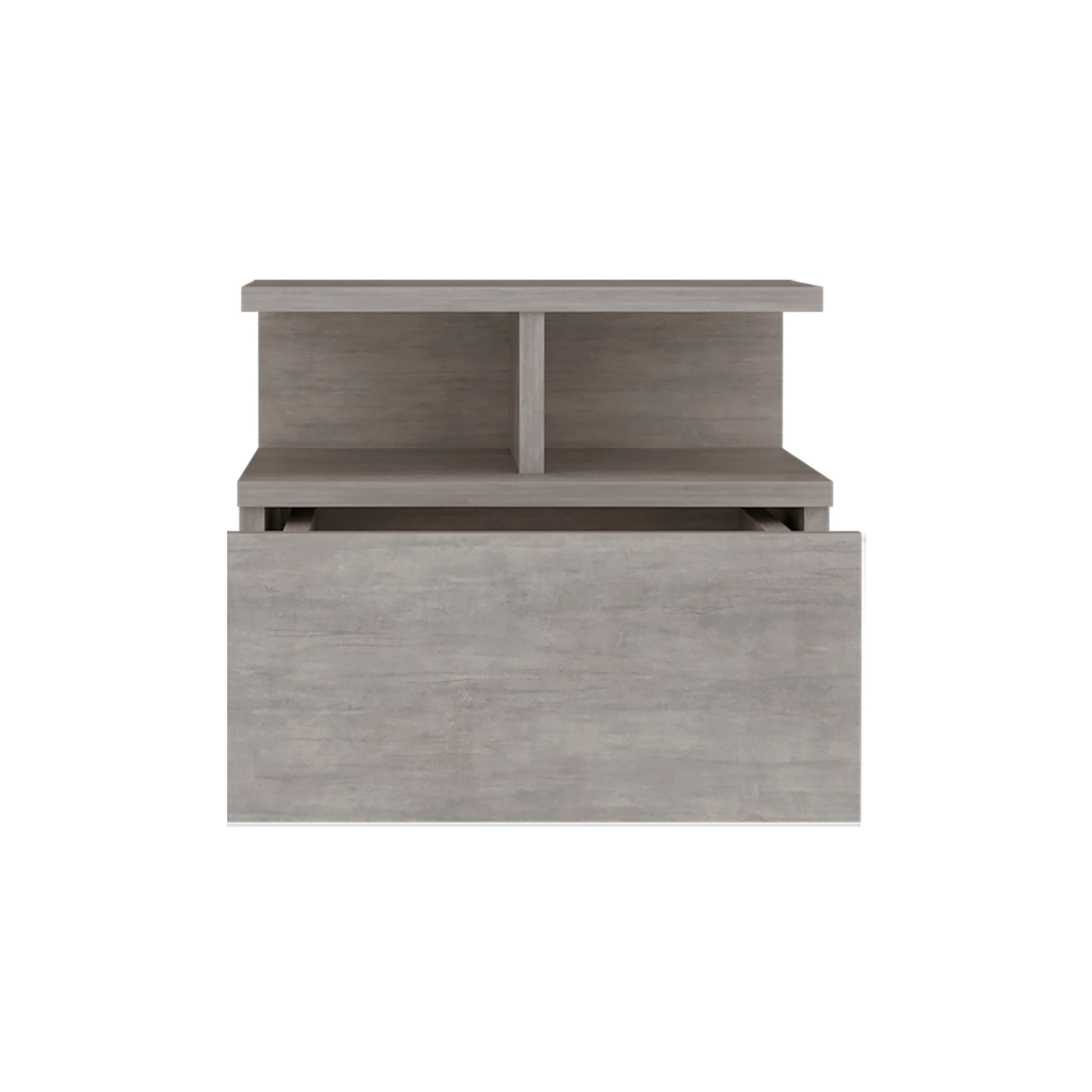 Floating Nightstand 12"H, Wall Mounted With Single Drawer And 2 Tier Shelf, Concrete Gray Gray Particle Board Pine