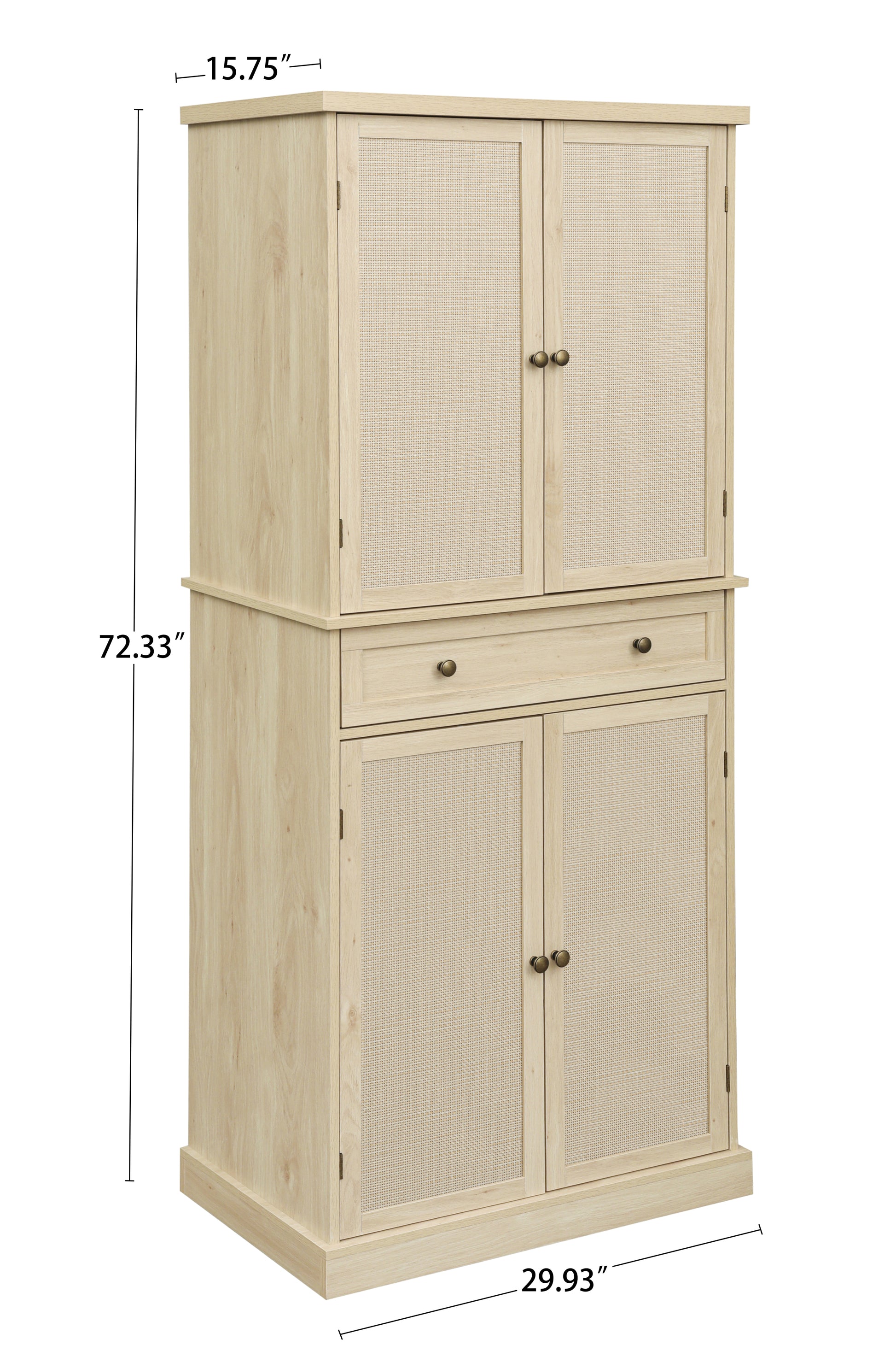 4 Door Cabinet With 1 Drawer, With 4 Adjustable Inner Shelves, Storage Cabinet Natural Particle Board