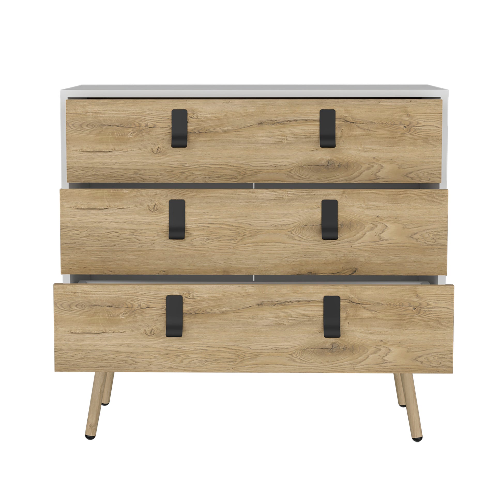 Dresser 29"H, 3 Drawers Dresser With Handles And Wooden Legs, White Macadamia White Walnut Particle Board Pine