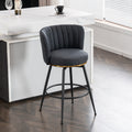 Set Of 2 Gray Swivel Bar Stools High Back, Adjustable, Upholstered With Elegant Metal Back Accents For Kitchen, Bar, Or Dining Room Dark Gray Metal