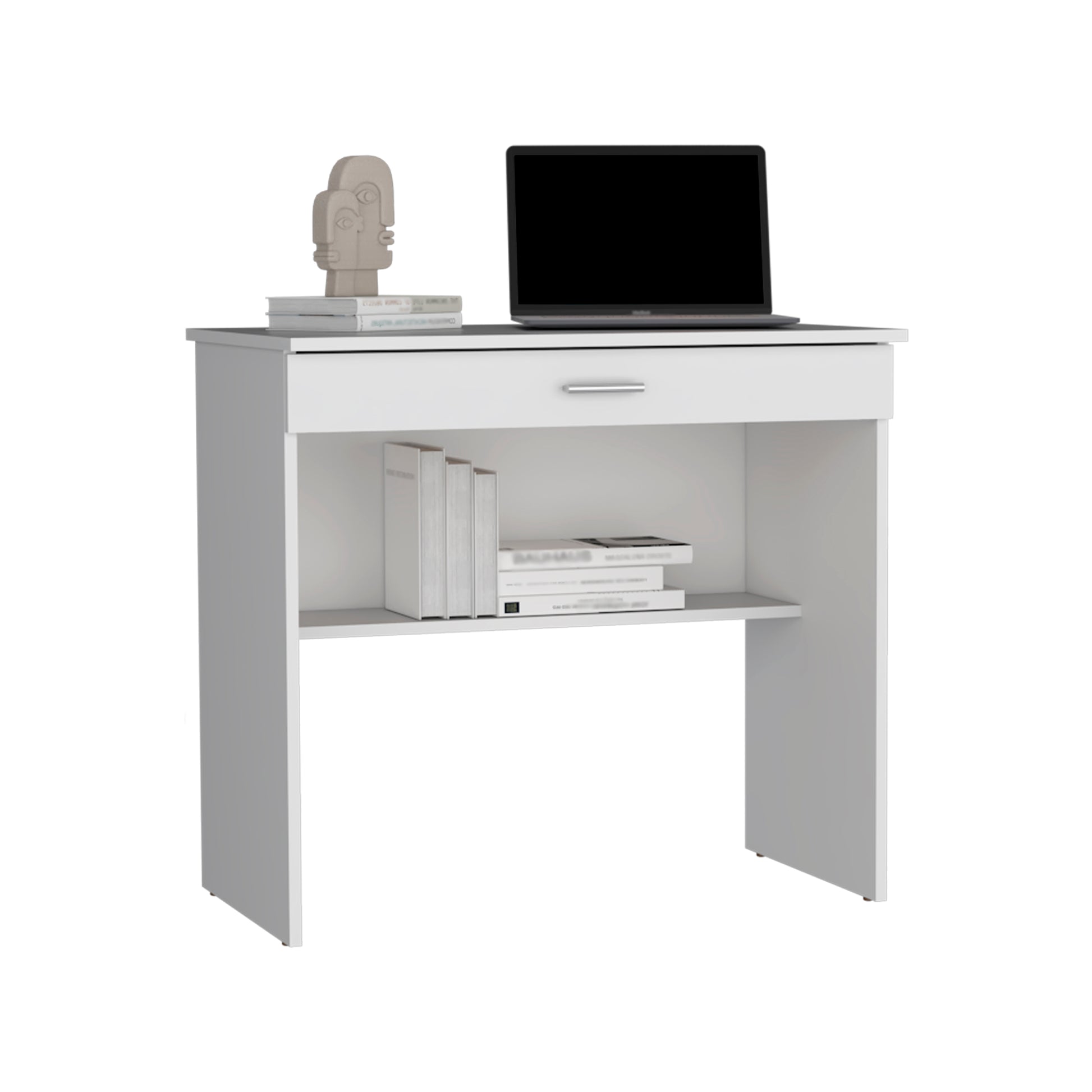 Montana Storage Desk, Spacious Stylish With Drawer And Shelf, White White Particle Board Pine