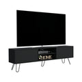 Waco Tv Rack, Hairpin Stand With Spacious Storage And Cable Management Holes, Black Black 50 59 Inches Particle Board Pine