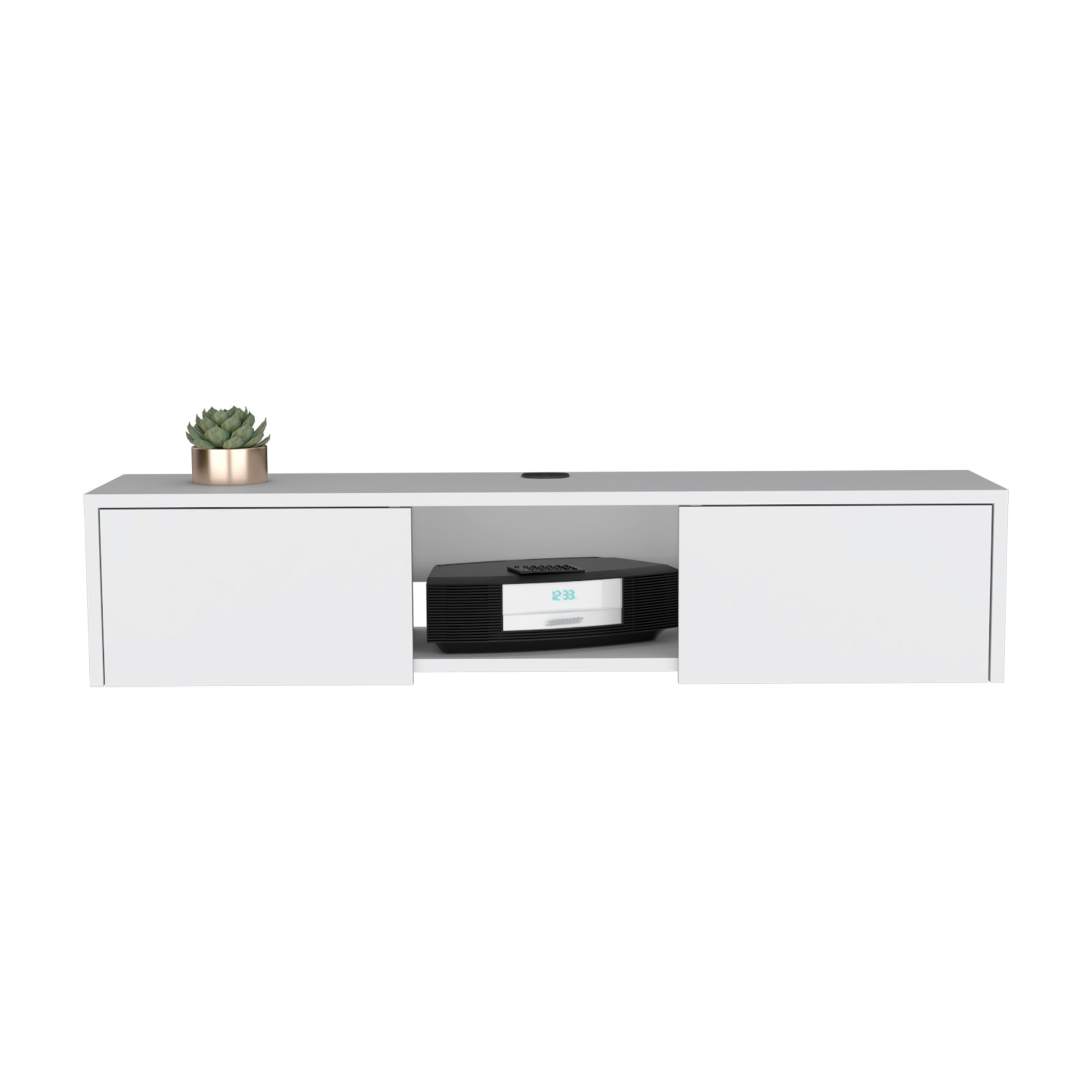 Adel Floating Tv Stand, Sleek Wall Mounted Console With 2 Doors, White White 50 59 Inches Particle Board Pine