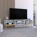 Toka Tv Rack With 2 Hinged Doors And Central Shelves, White Macadamia White Walnut 60 69 Inches Particle Board Pine