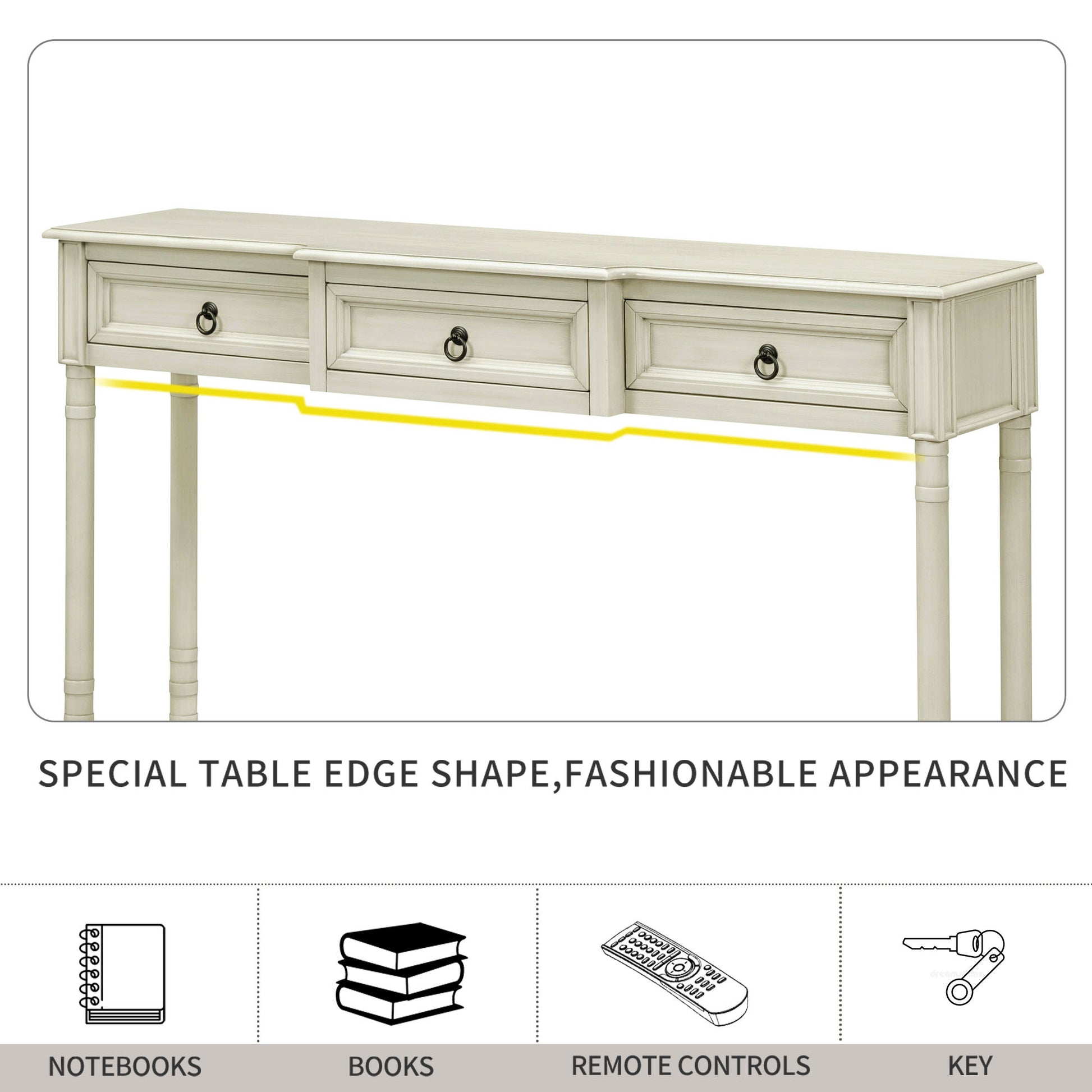 Console Table Sofa Table With Drawers For Entryway With Projecting Drawers And Long Shelf Antique White, Old Sku: Wf189574Aak Antique White Solid Wood Mdf