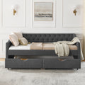 Twin Size Daybed With Drawers Upholstered Tufted Sofa Bed, With Button On Back And Copper Nail On Waved Shape Arms 81.5''X4''X30.5'' Dark Grey Linen