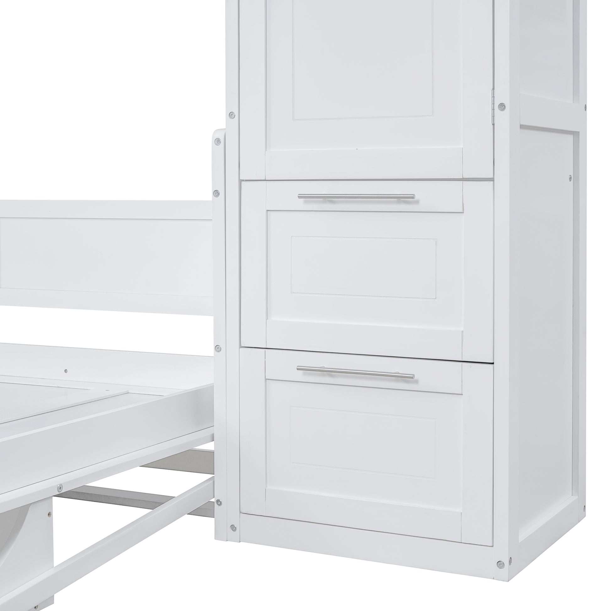 Queen Size Murphy Bed Wall Bed With Closet And Drawers,White Queen White Mdf Lvl