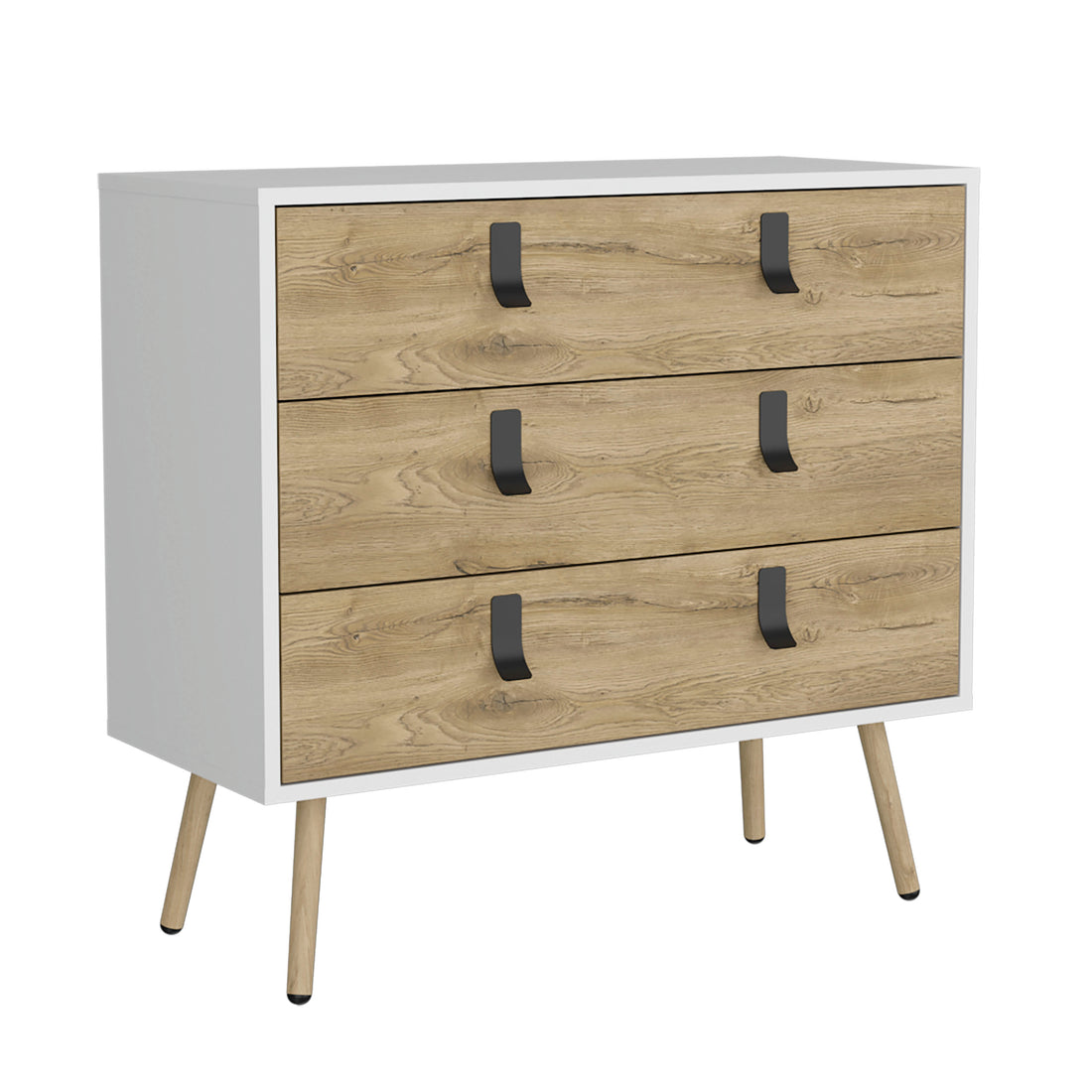 Dresser 29"H, 3 Drawers Dresser With Handles And Wooden Legs, White Macadamia White Walnut Particle Board Pine