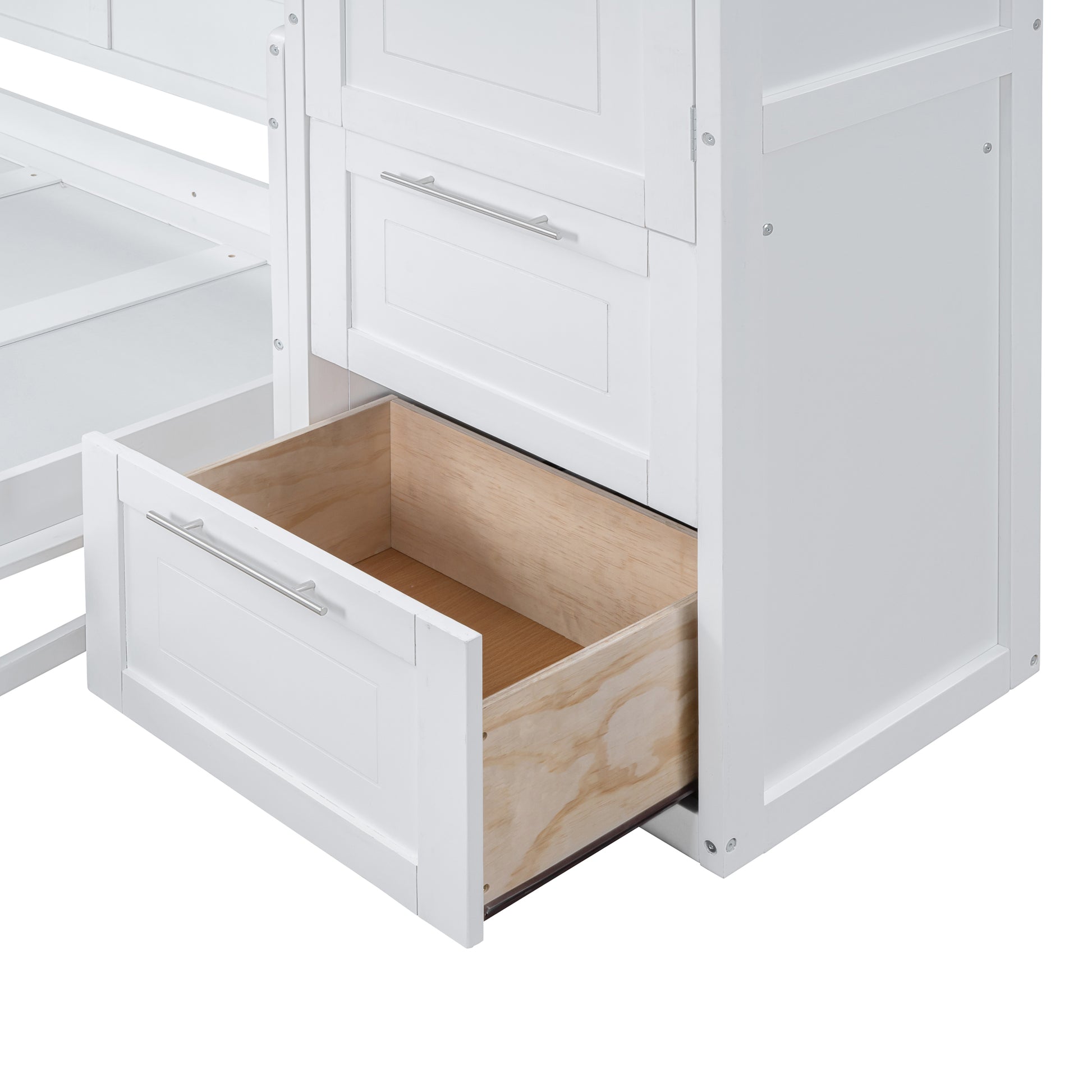 Full Size Murphy Bed Wall Bed With Closet And Drawers,White White Mdf Lvl