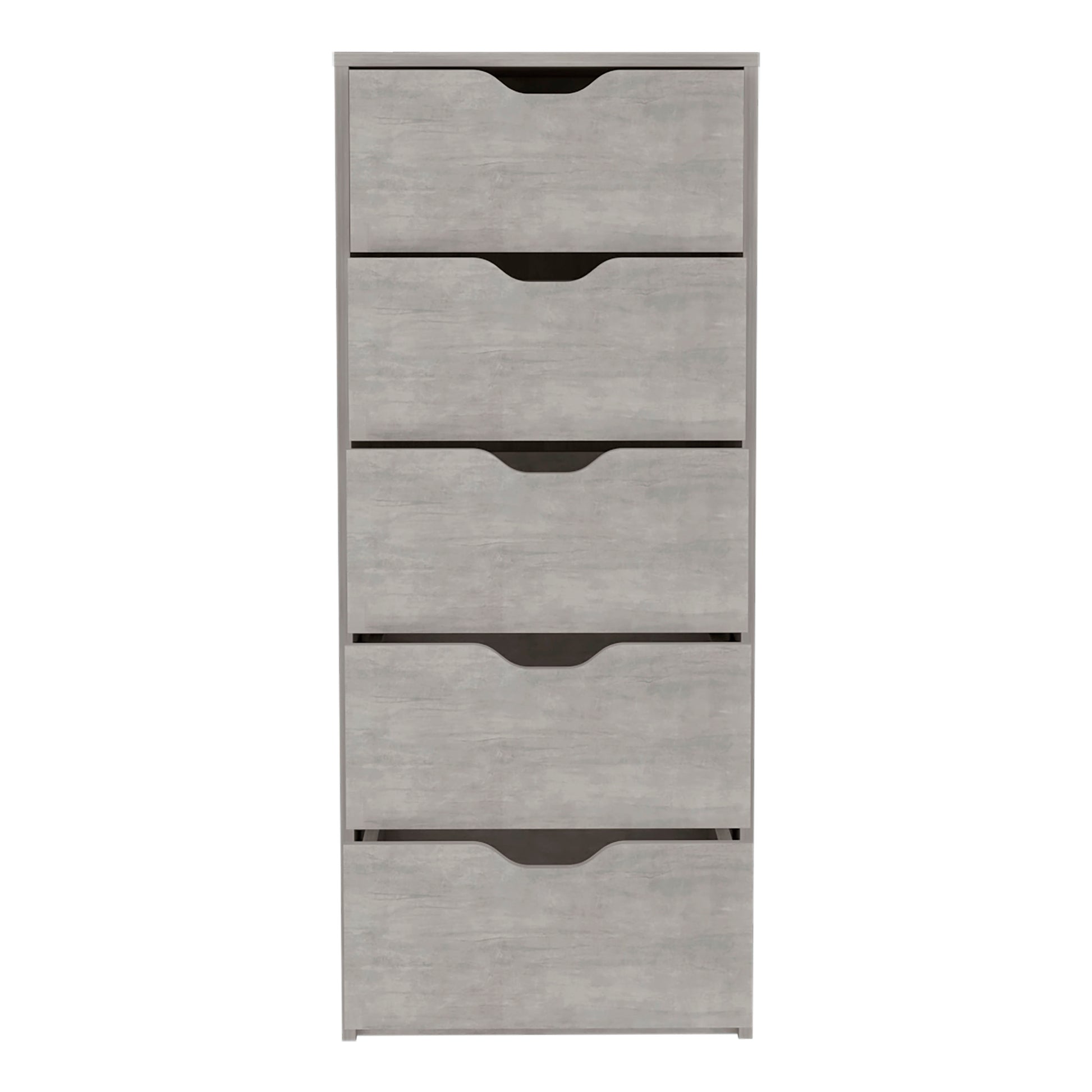 Dresser 42H" 5 Drawers Narrow Dresser, Slim Storage Chest Of Drawers, Bedroom, Concrete Gray Gray Particle Board Pine