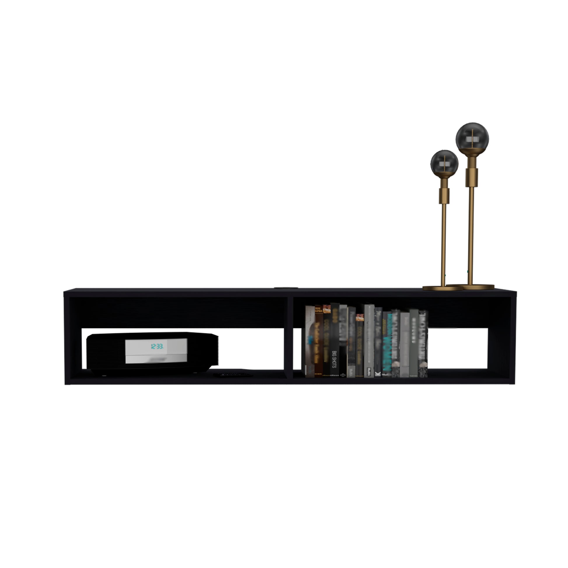 Klein Floatingtv Stand, Space Saver Design With Functional Shelves, Black Black 40 49 Inches Particle Board Pine