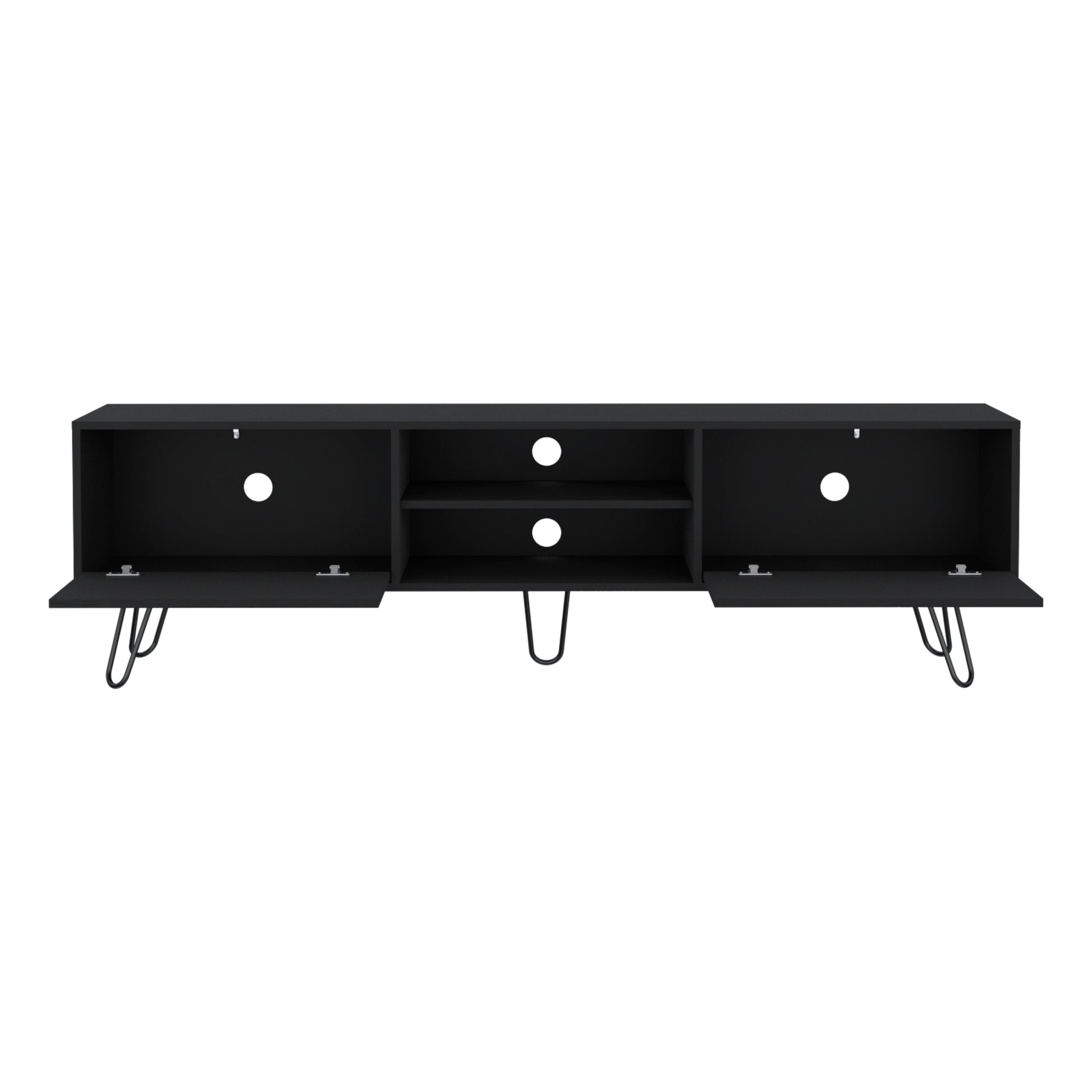 Waco Tv Rack, Hairpin Stand With Spacious Storage And Cable Management Holes, Black Black 50 59 Inches Particle Board Pine