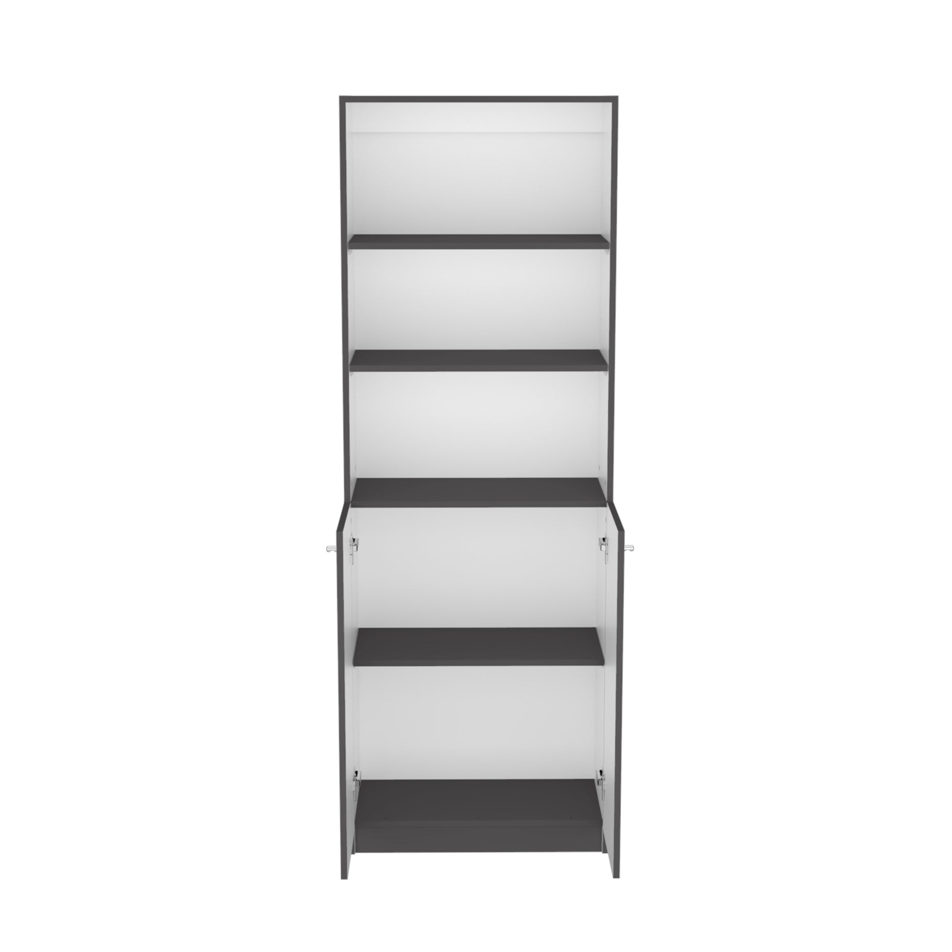 Vinton 2 Door Bookcase With Upper Shelves, Matt Gray White Multicolor Particle Board Pine