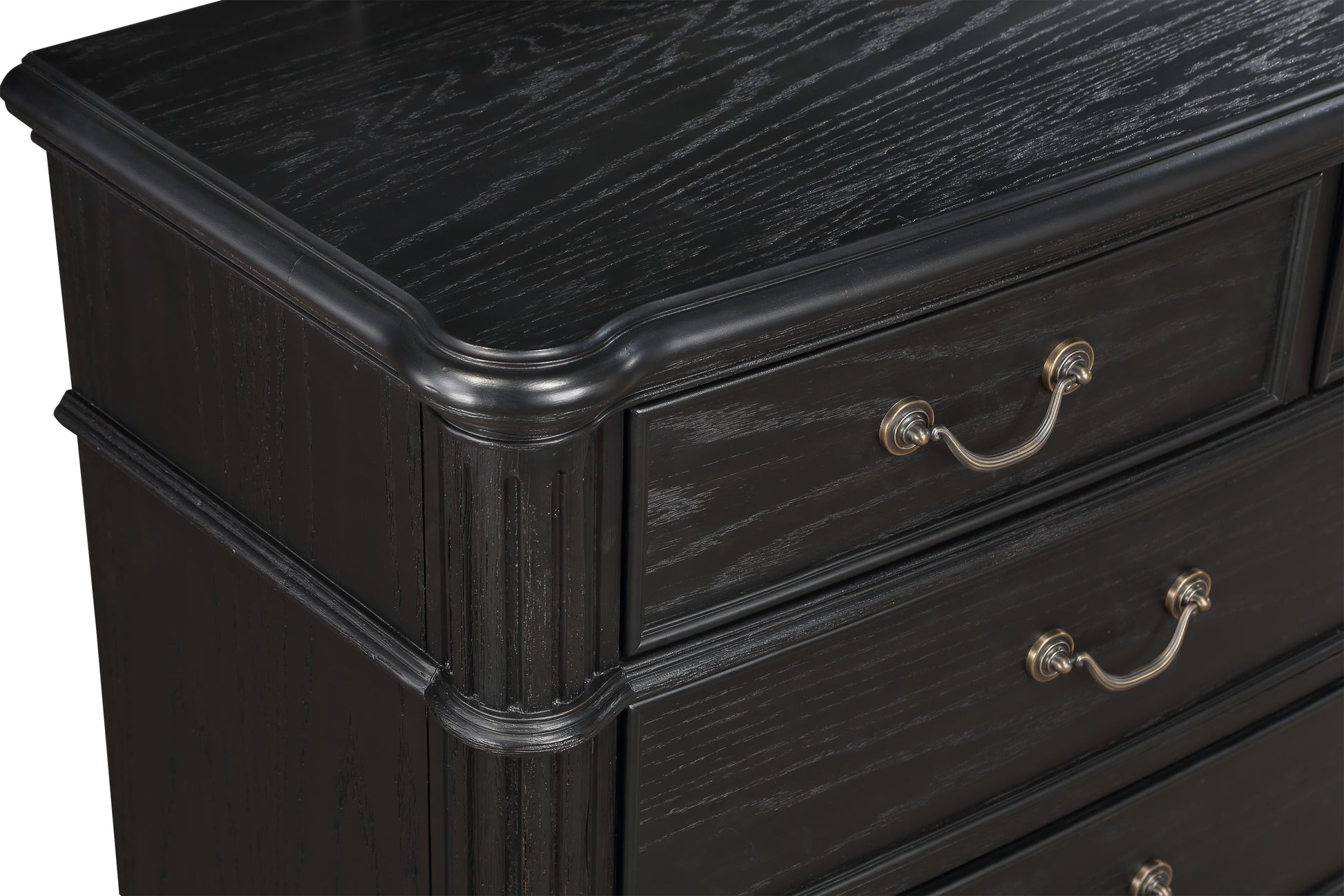 1Pc Traditional Vintage Antique Drawer Pull 3 Drawer Nightstand Black Gray Dark Finish Bedroom Wooden Furniture Black Gray 3 Drawers Bedside Cabinet Wood