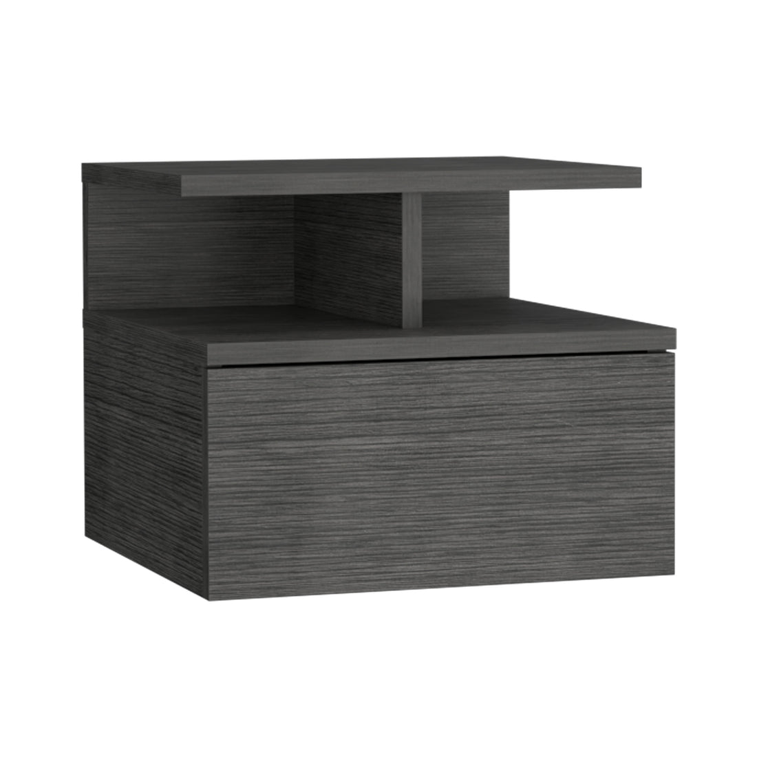 Floating Nightstand 12"H, Wall Mounted With Single Drawer And 2 Tier Shelf, Smokey Oak Oak Particle Board Pine