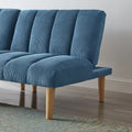 Corduroy Fabric, Wooden Legs Convertible Sofa Bed Color:Blue Blue Corduroy 3 Seat