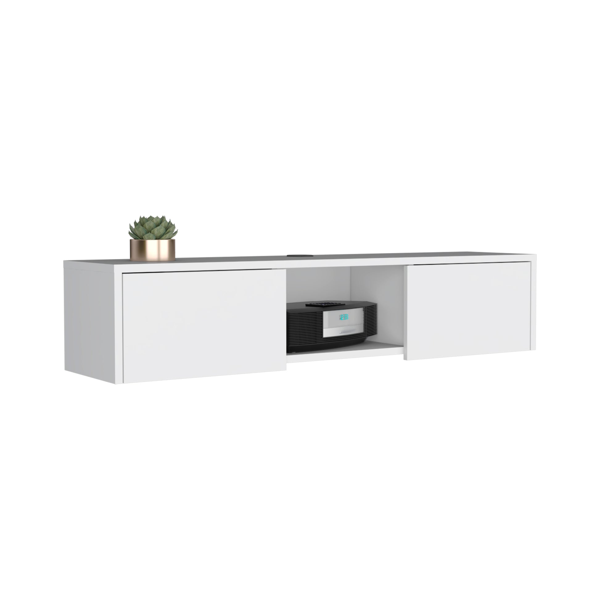 Adel Floating Tv Stand, Sleek Wall Mounted Console With 2 Doors, White White 50 59 Inches Particle Board Pine