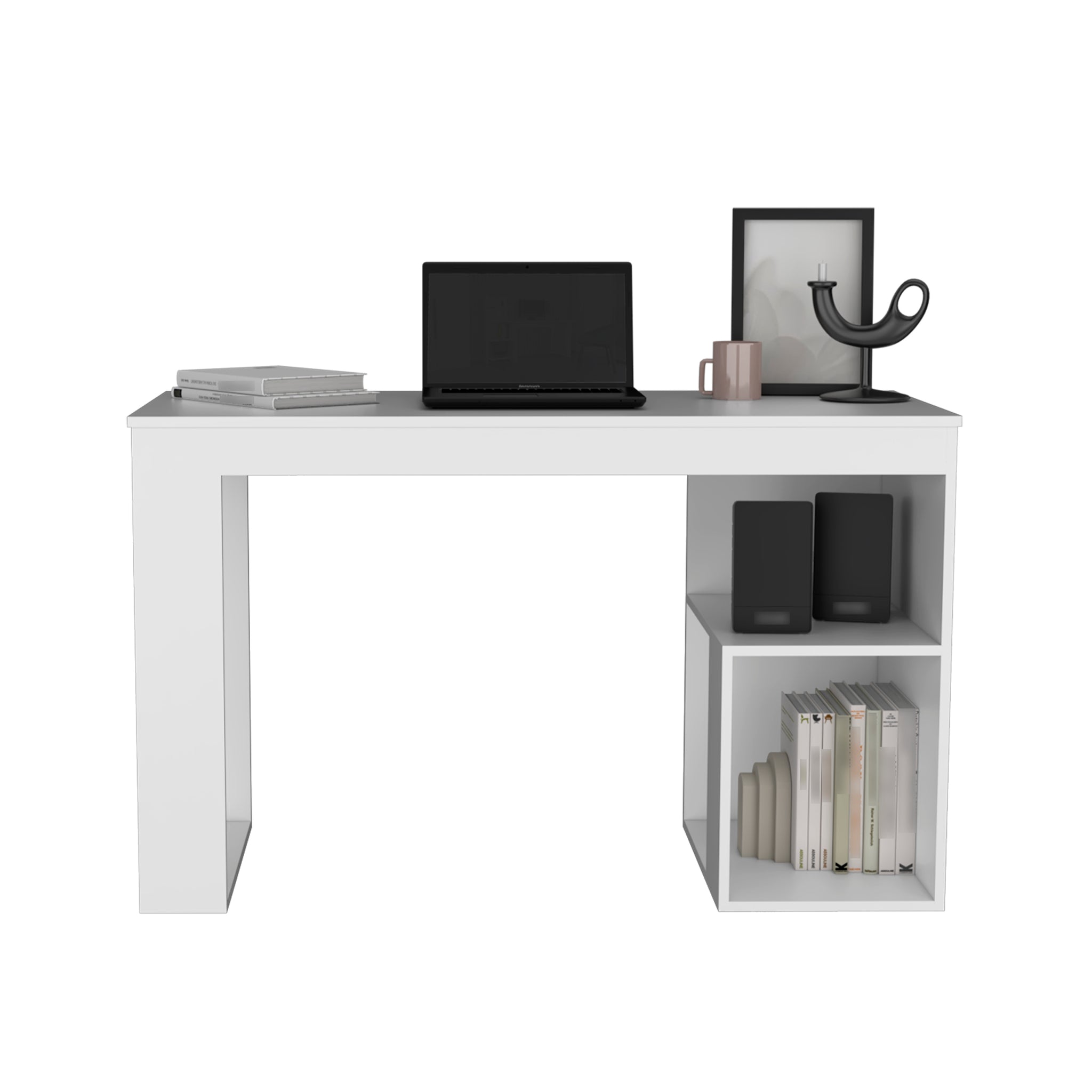 Firenze Writing Desk, Two Shelves, White