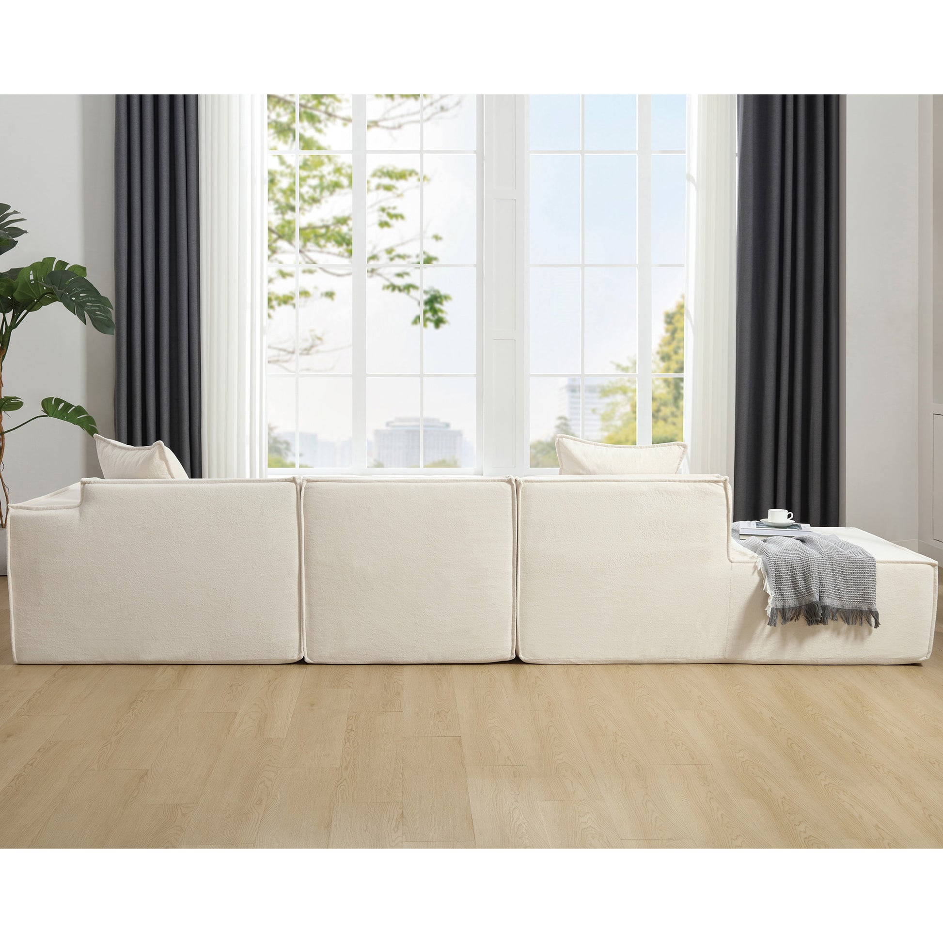 Modular Combination Living Room Sofa Set, Modern Minimalist Sofa, Free Installation Sofa, L Shaped, Italian Minimalist Tofu Block Sofa, Right Hand Facing,Terrycloth Fabric ,Beige Beige Polyester Primary Living Space Soft Modern Polyester 3 Seat