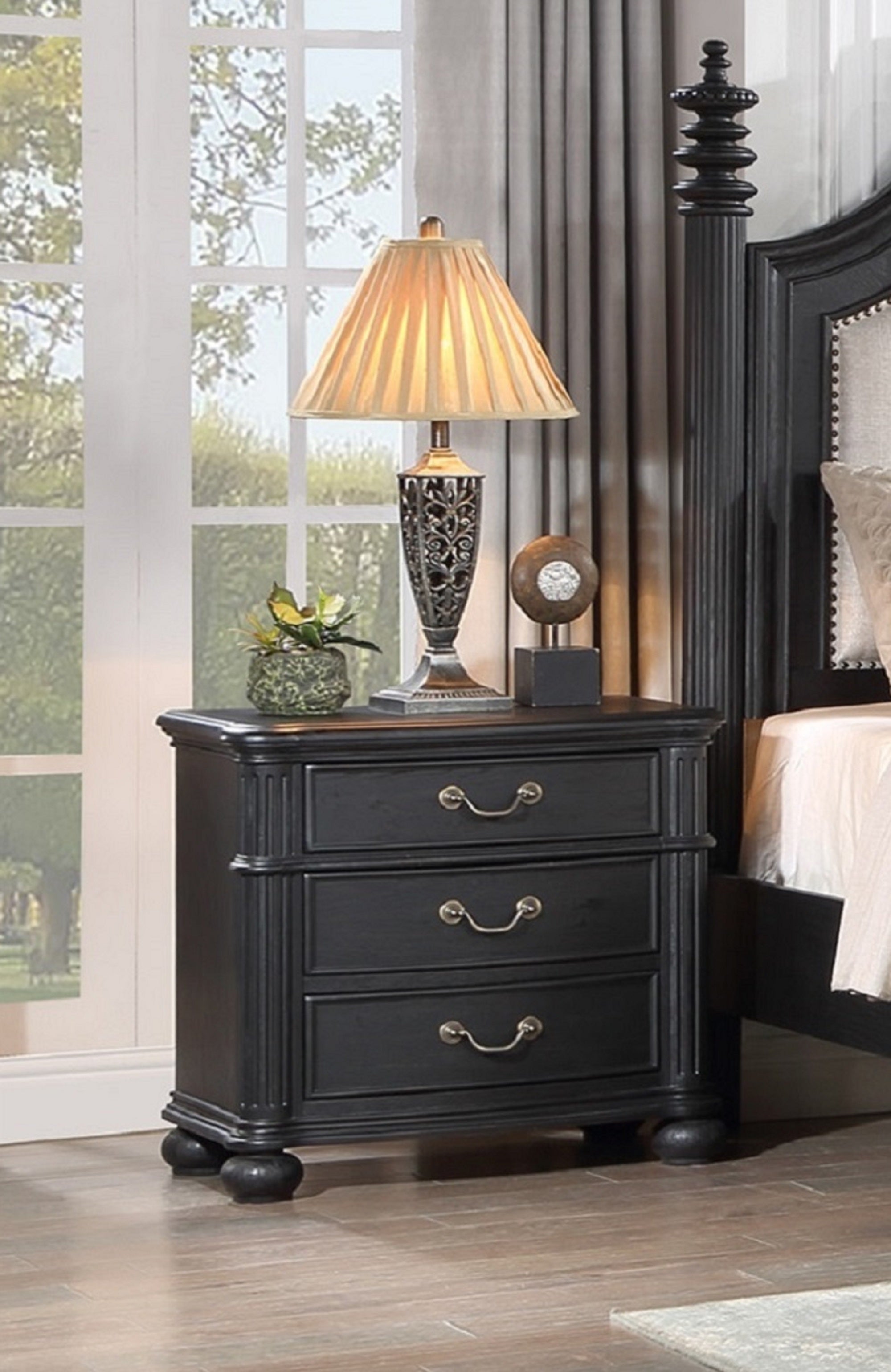 1Pc Traditional Vintage Antique Drawer Pull 3 Drawer Nightstand Black