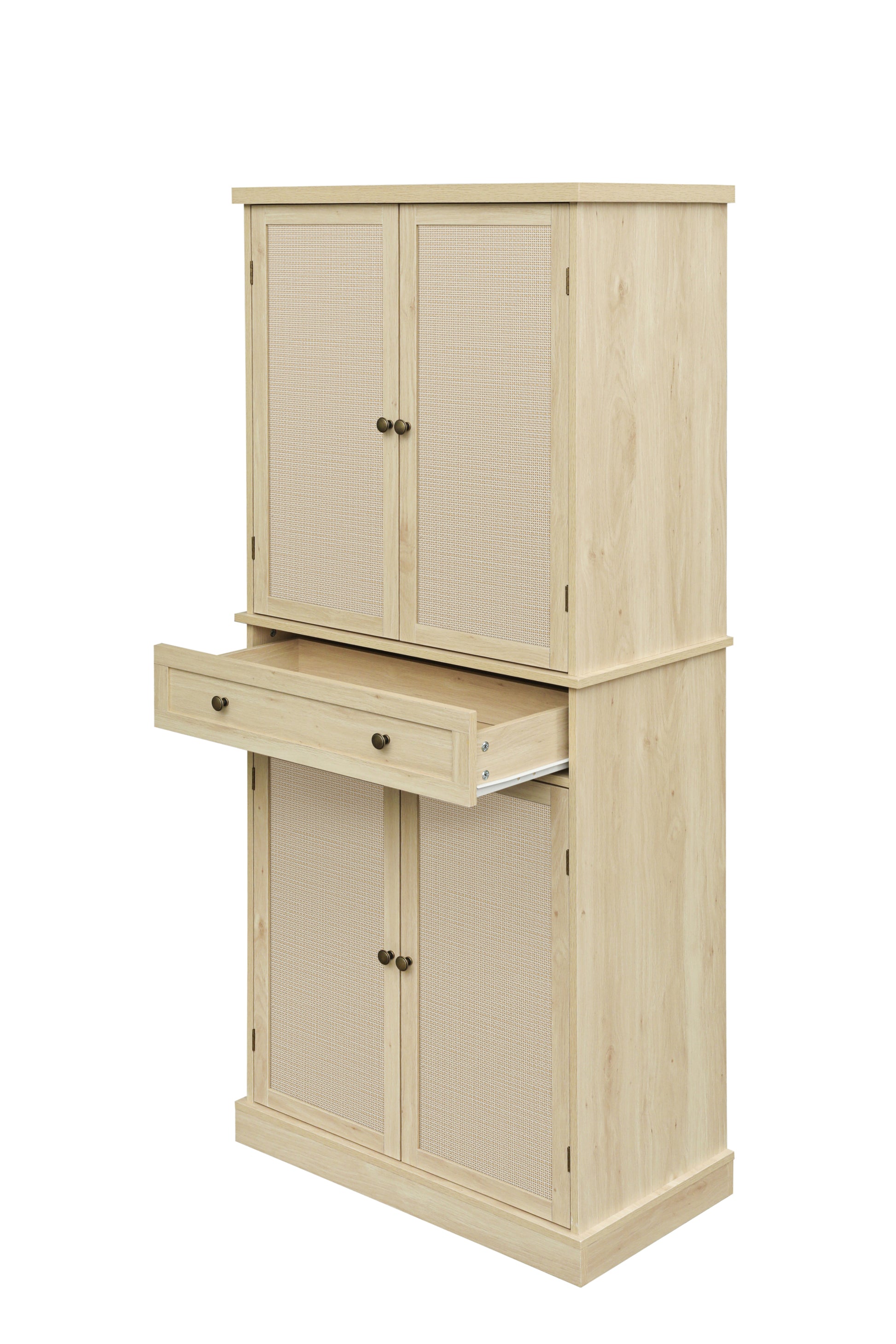 4 Door Cabinet With 1 Drawer, With 4 Adjustable Inner Shelves, Storage Cabinet Natural Particle Board