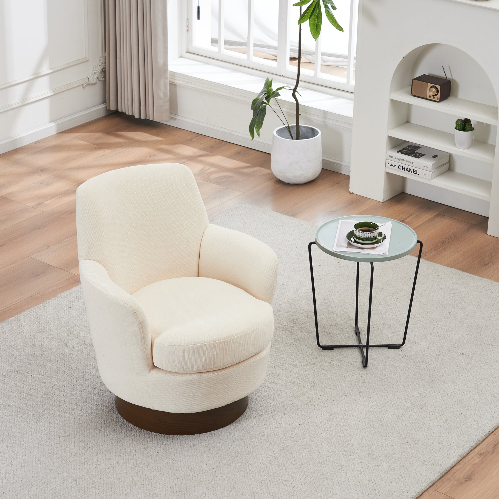 Polyester Swivel Barrel Chair, Swivel Accent Chairs Armchair For Living Room, Reading Chairs For Bedroom Comfy, Round Barrel Chairs With Gold Stainless Steel Base Beige Beige Primary Living Space American Design Foam Polyester