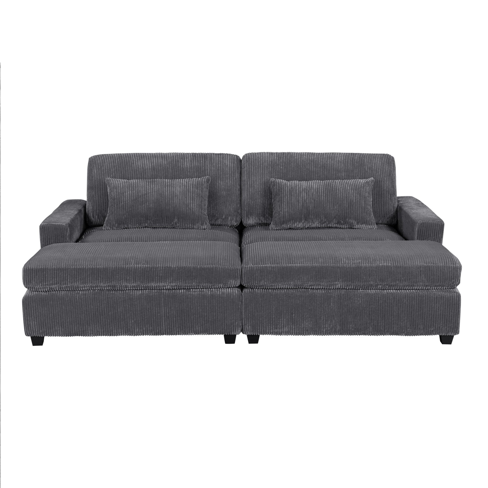 90'' Square Arm Sofa With Removable Back Cushions And 2 Pillows,Couch For Living Room, Office, Apartment Grey Polyester Primary Living Space Pillow Back American Design Polyester 2 Seat