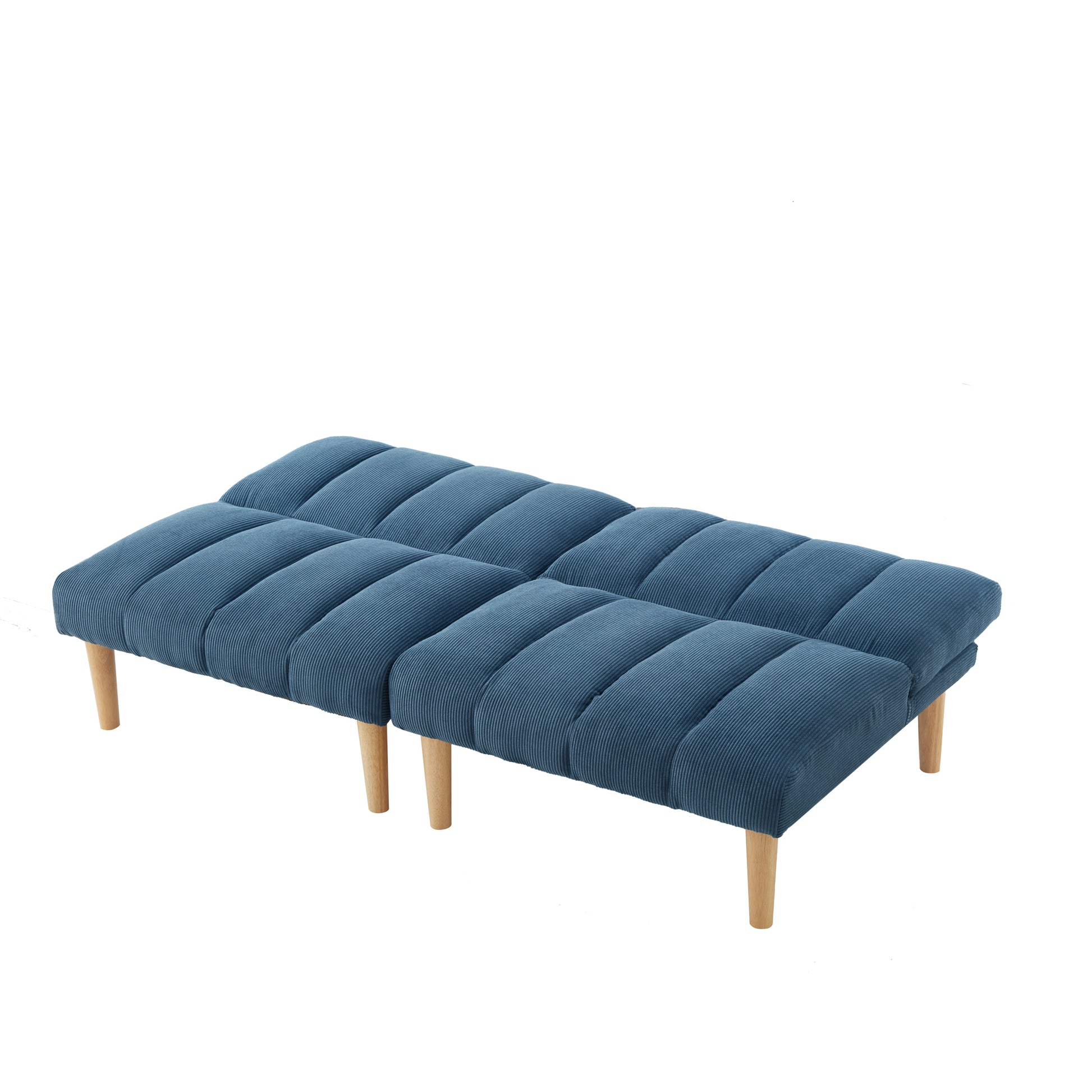 Corduroy Fabric, Wooden Legs Convertible Sofa Bed Color:Blue Blue Corduroy 3 Seat