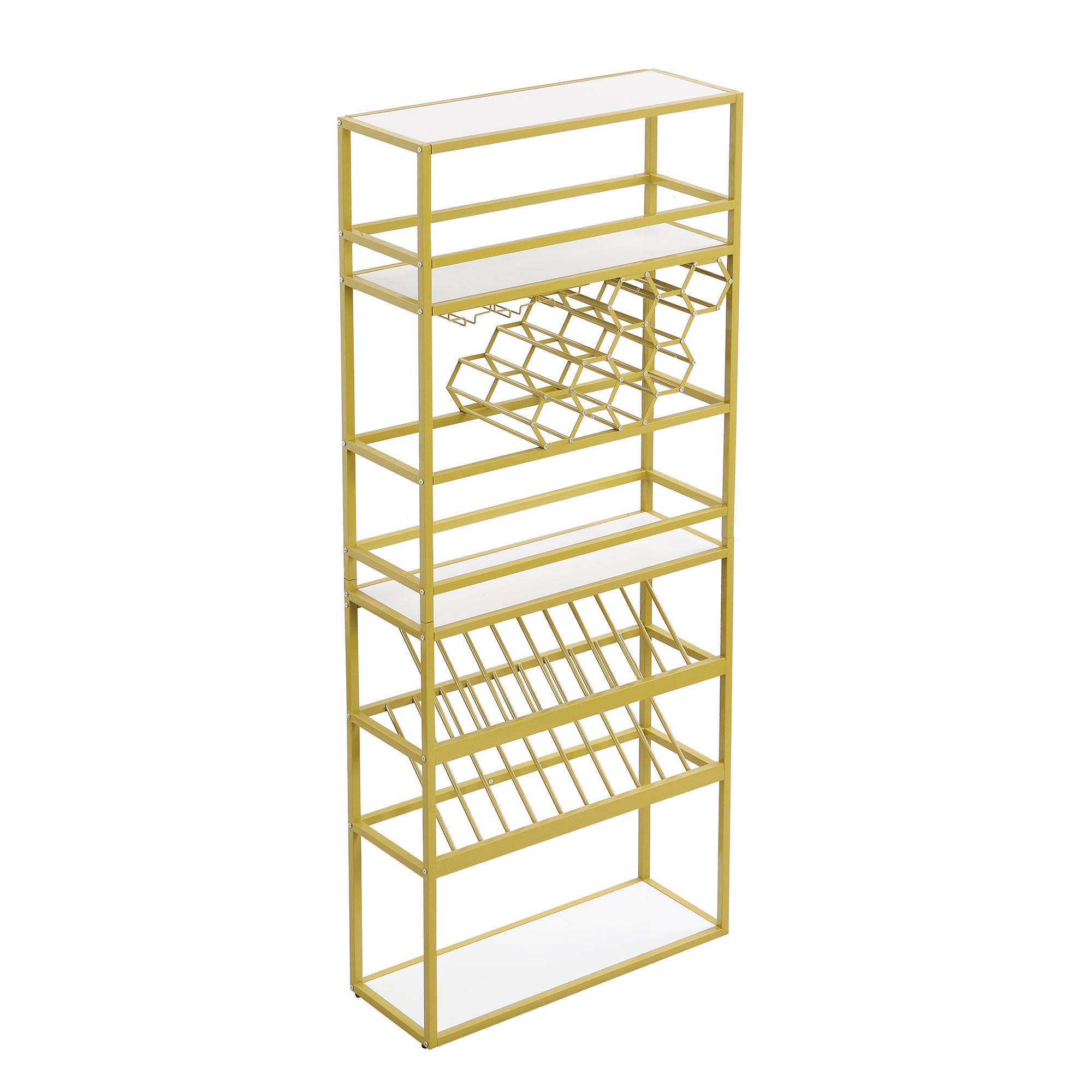 LED Tall Bar Cabinet Wine Rack, Gold Contemporary white+gold-dining room-industrial-mdf+metal