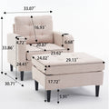 Beige Upholstered Armchair And Storage Ottoman Set Comfortable Single Sofa With Cup Holders And Tufted Detailing, Ideal For Living Room Or Bedroom Beige Metal