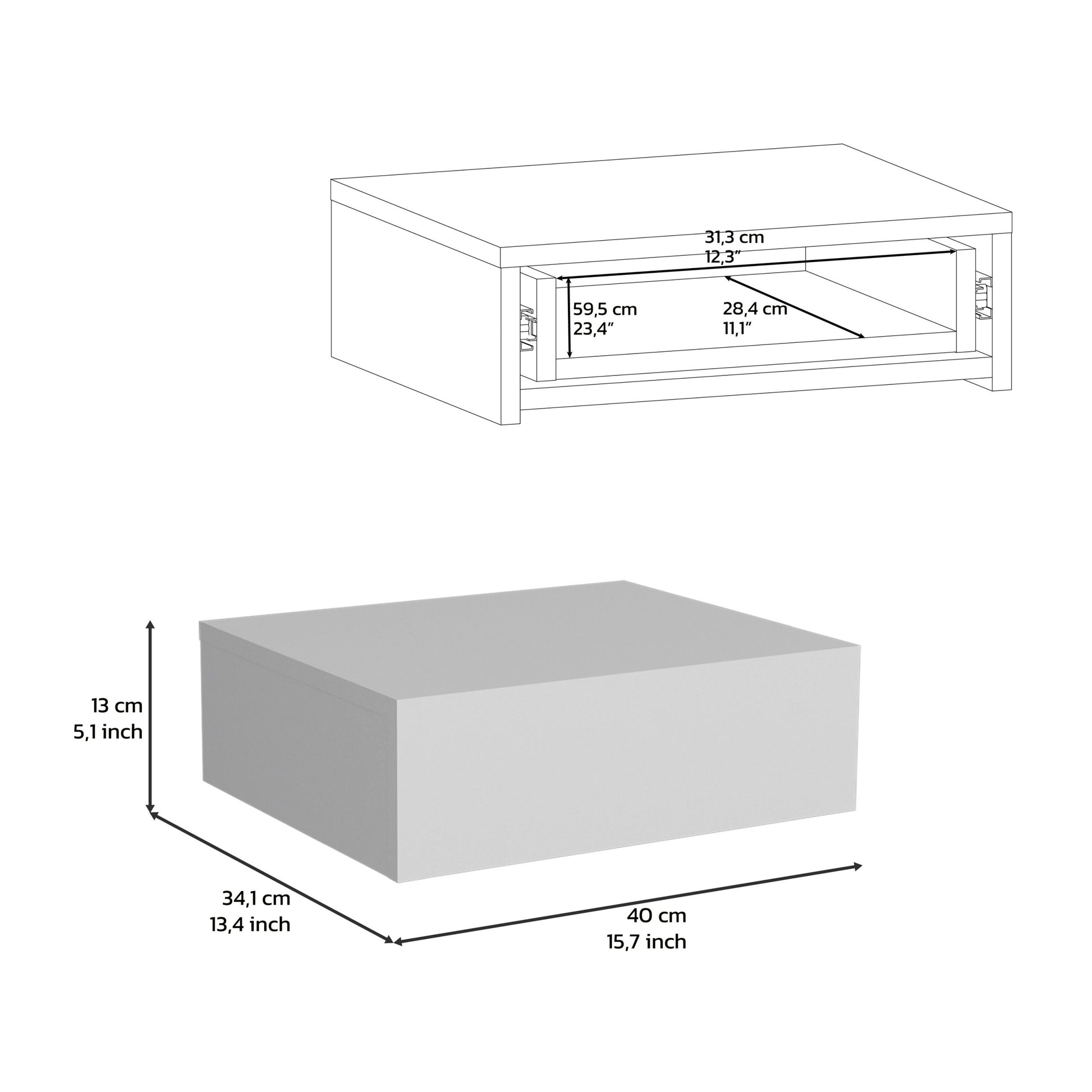 Floating Nightstand 5"H, Modern Wall Mounted Bedside Shelf With Drawer, White White Particle Board Pine