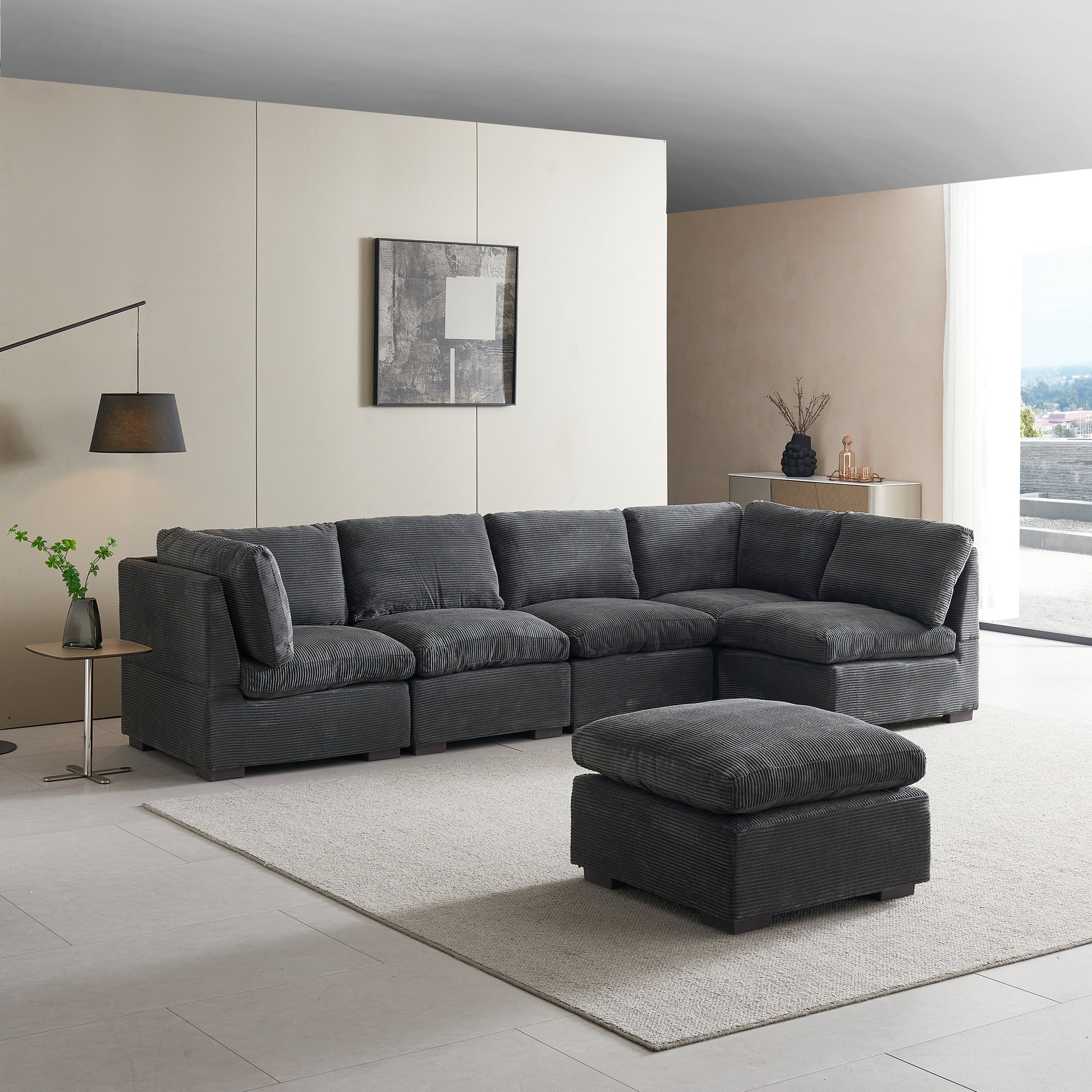 Convertible Modern Luxury Sectional Sofa Couch For Living Room Quality Corduroy Upholstery Modular Sofa Dark Grey Dark Grey Polyester Corduroy