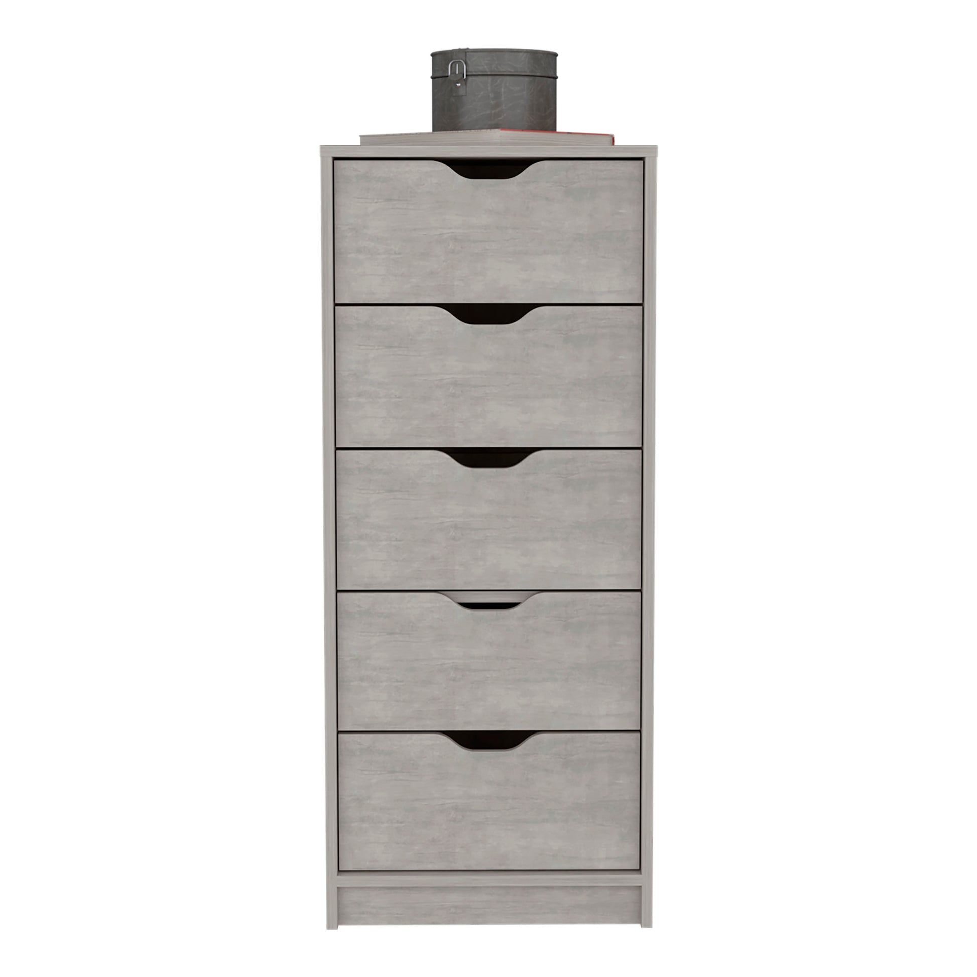 Dresser 42H" 5 Drawers Narrow Dresser, Slim Storage Chest Of Drawers, Bedroom, Concrete Gray Gray Particle Board Pine