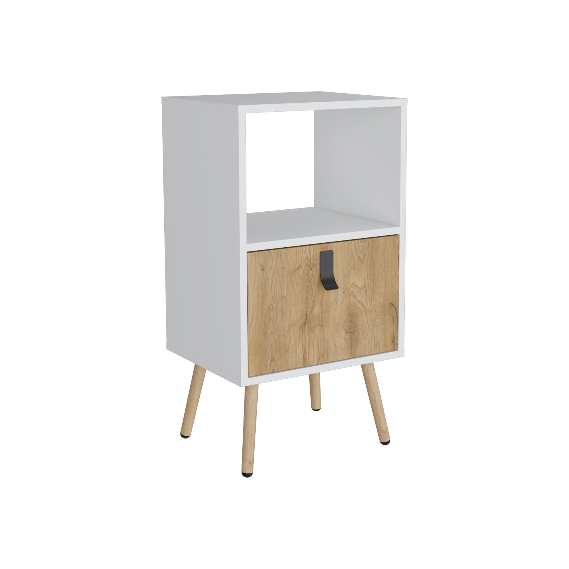 Tall Nightstand 29"H, With One Drawer And Functional Storage, White Macadamia White Walnut Particle Board Pine