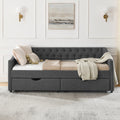 Twin Size Daybed With Drawers Upholstered Tufted Sofa Bed, With Button On Back And Copper Nail On Waved Shape Arms 81.5''X4''X30.5'' Dark Grey Linen