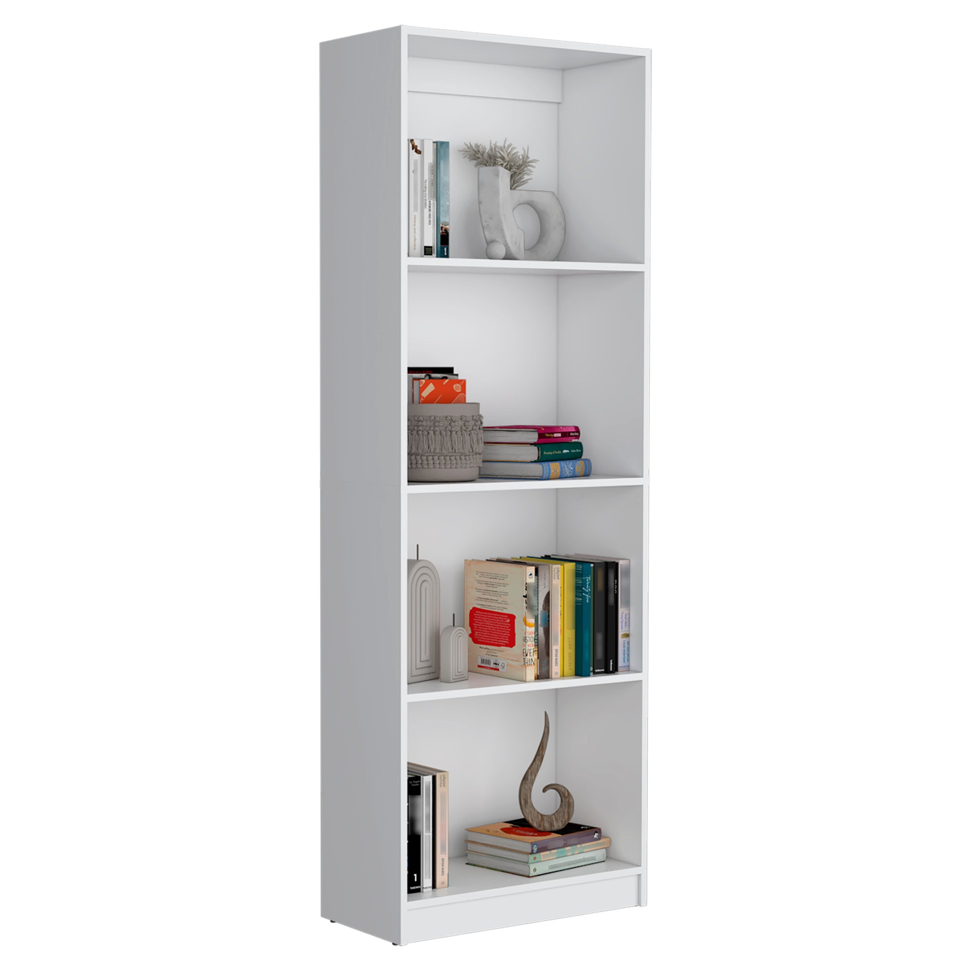 Vinton Bookcase With Spacious Tier Shelving Design, White White Particle Board Pine