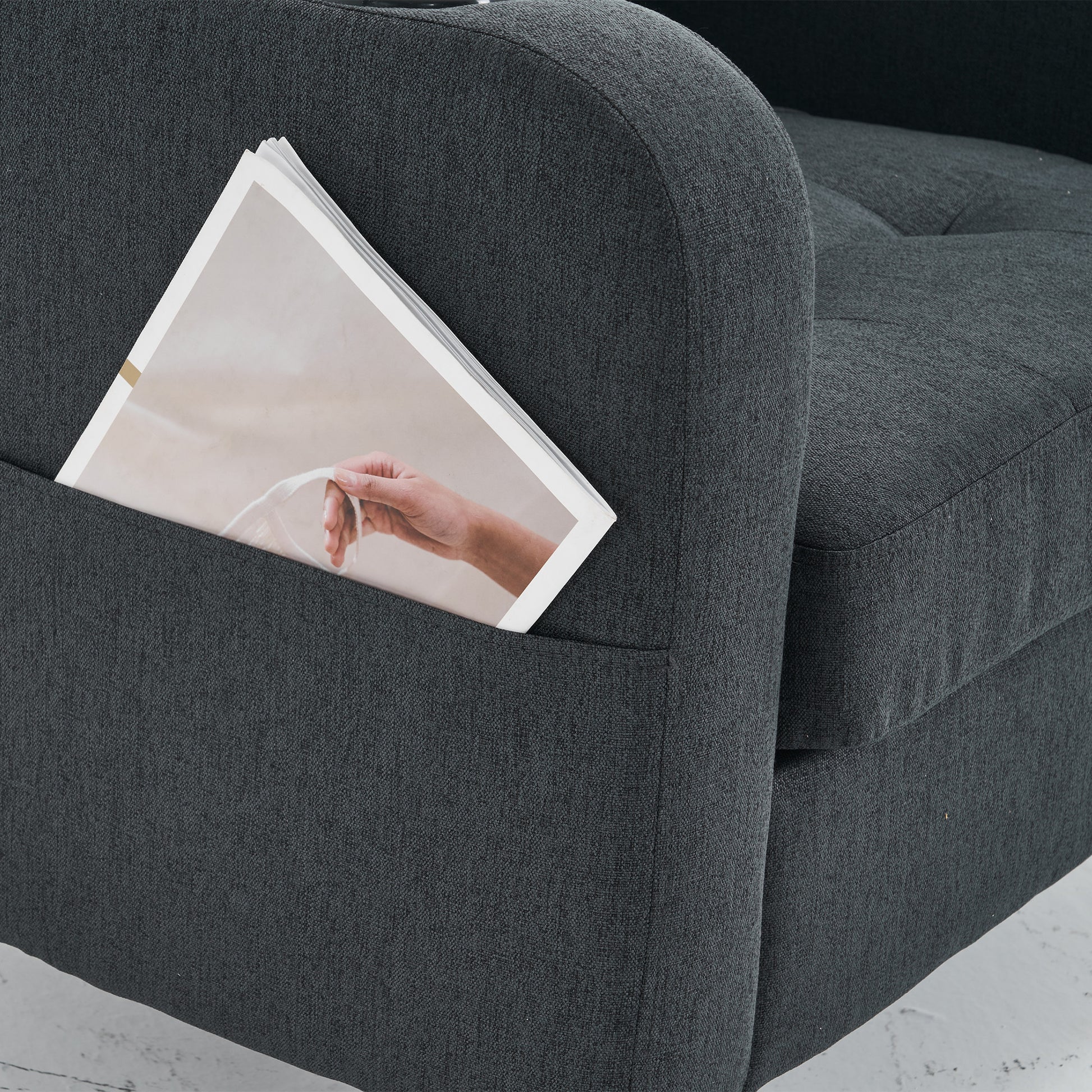 Dark Gray Upholstered Armchair And Storage Ottoman Set Comfortable Single Sofa With Cup Holders And Tufted Detailing, Ideal For Living Room Or Bedroom Dark Gray Foam Metal