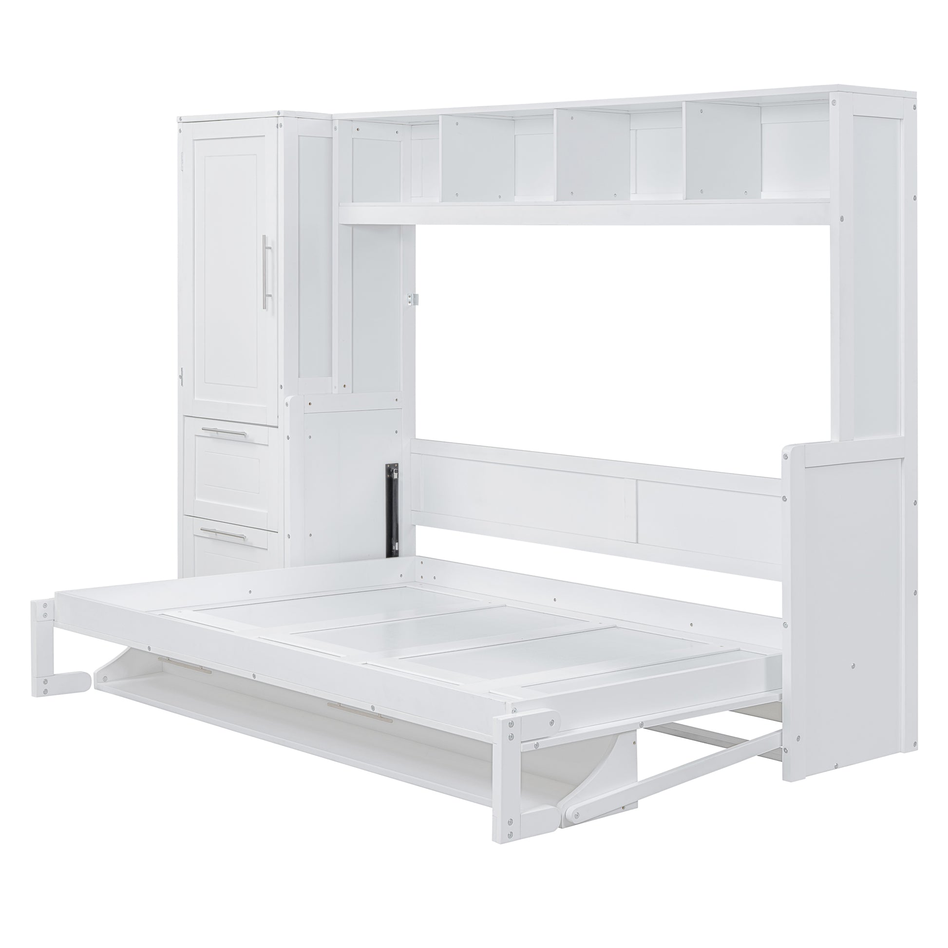 Queen Size Murphy Bed Wall Bed With Closet And Drawers,White Queen White Mdf Lvl