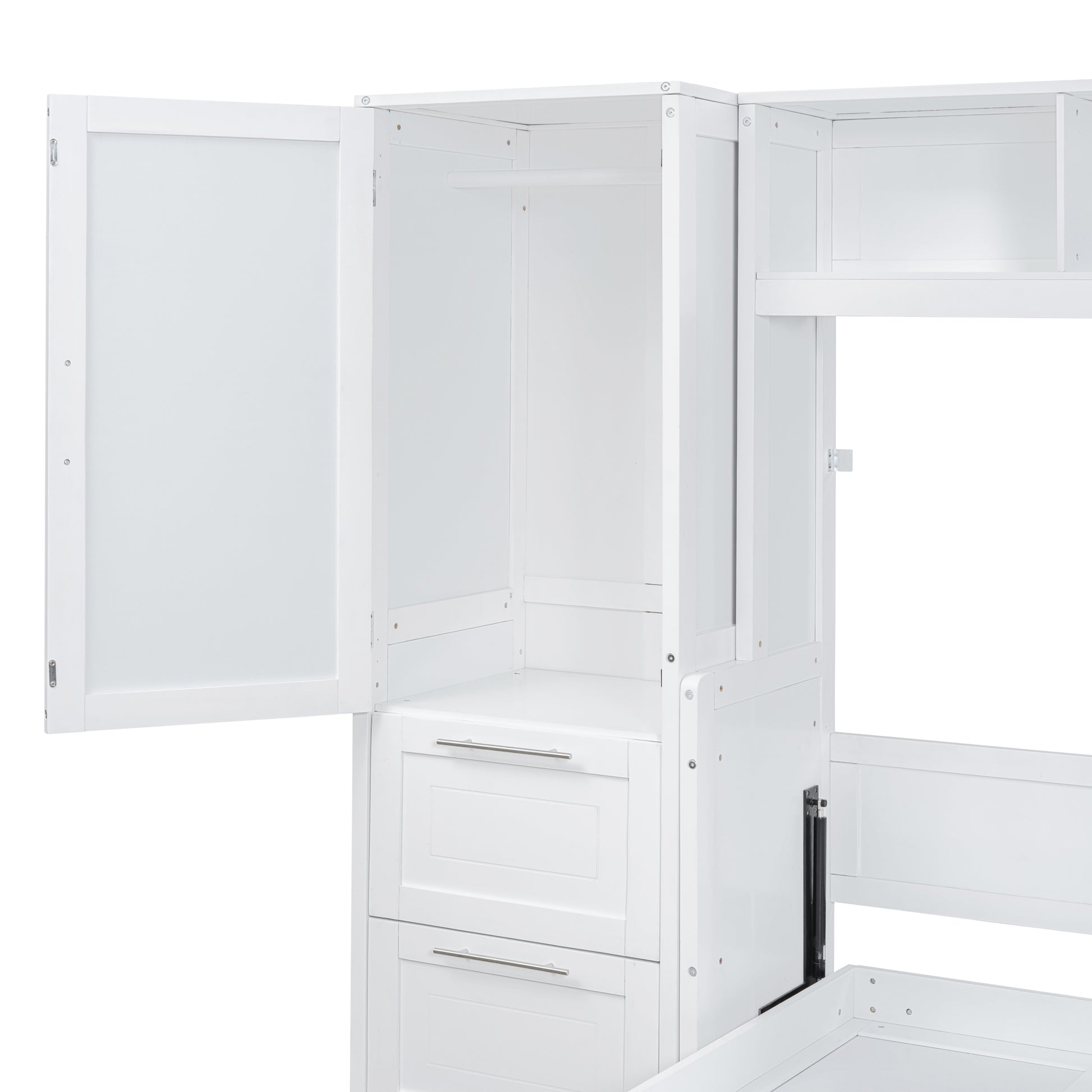 Queen Size Murphy Bed Wall Bed With Closet And Drawers,White Queen White Mdf Lvl