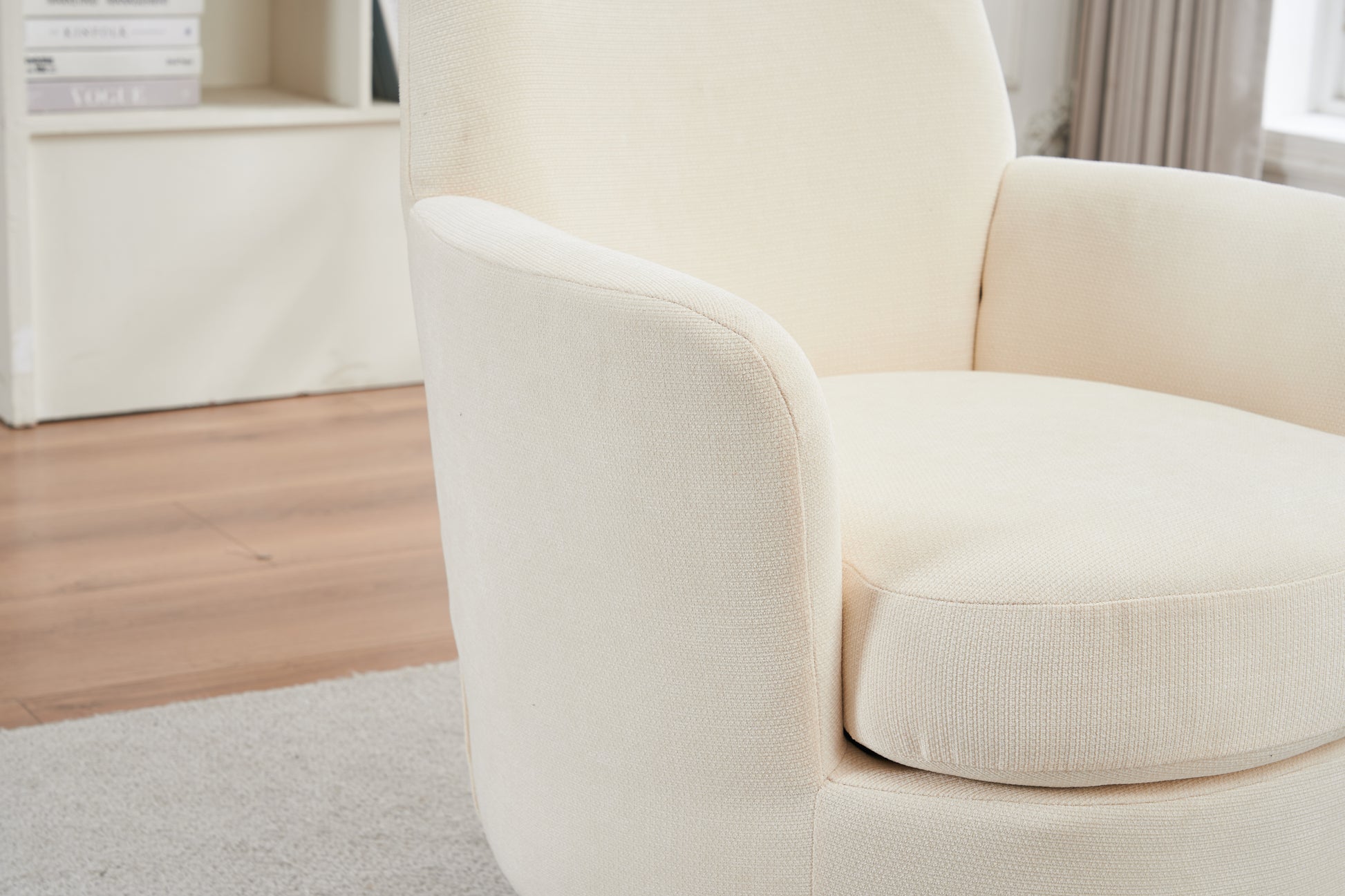 Polyester Swivel Barrel Chair, Swivel Accent Chairs Armchair For Living Room, Reading Chairs For Bedroom Comfy, Round Barrel Chairs With Gold Stainless Steel Base Beige Beige Primary Living Space American Design Foam Polyester