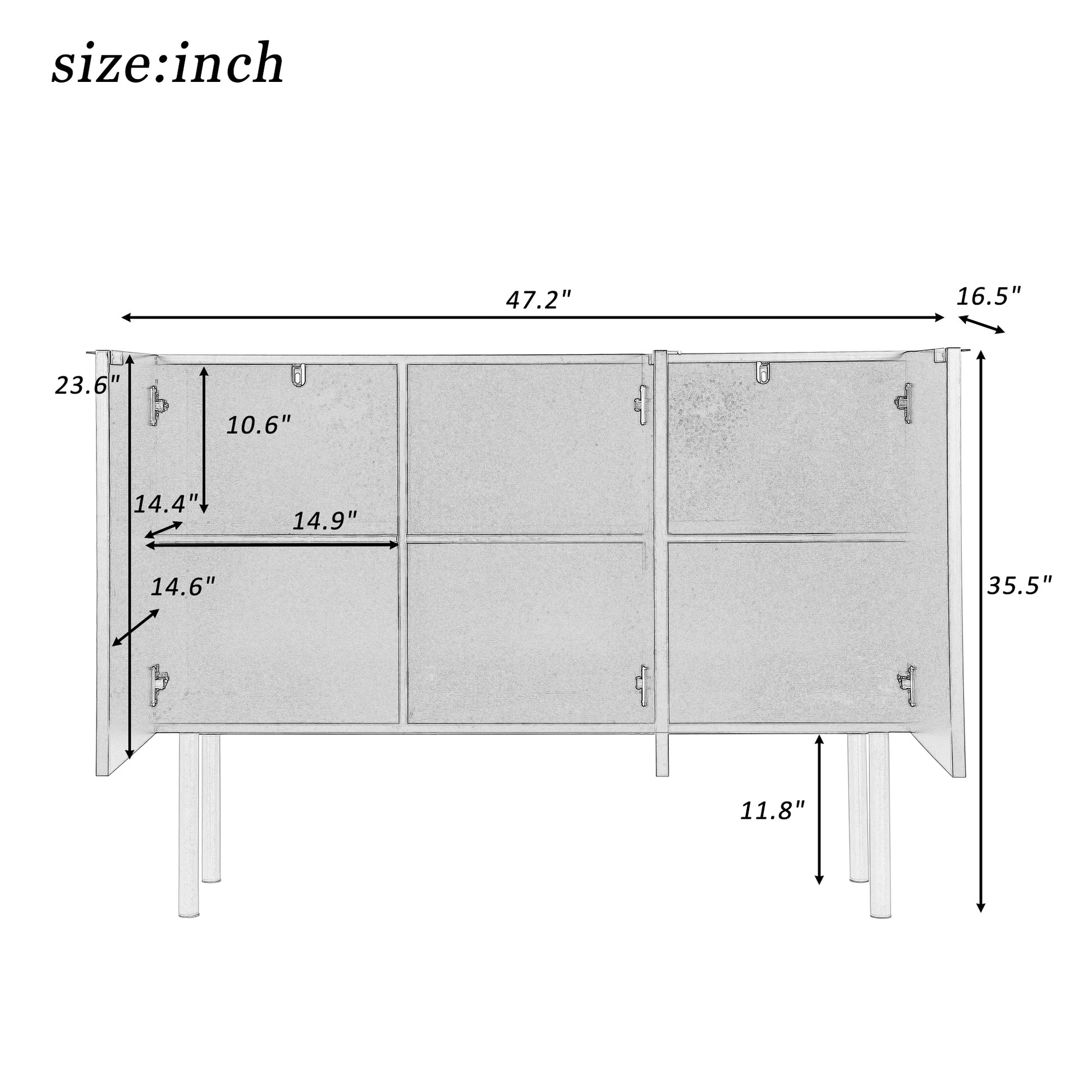 Modern Simple & Luxury Style Sideboard Particle Board & Mdf Board Cabinet With Gold Metal Legs & Handles, Adjustable Shelves For Living Room, Dining Room White White Particle Board