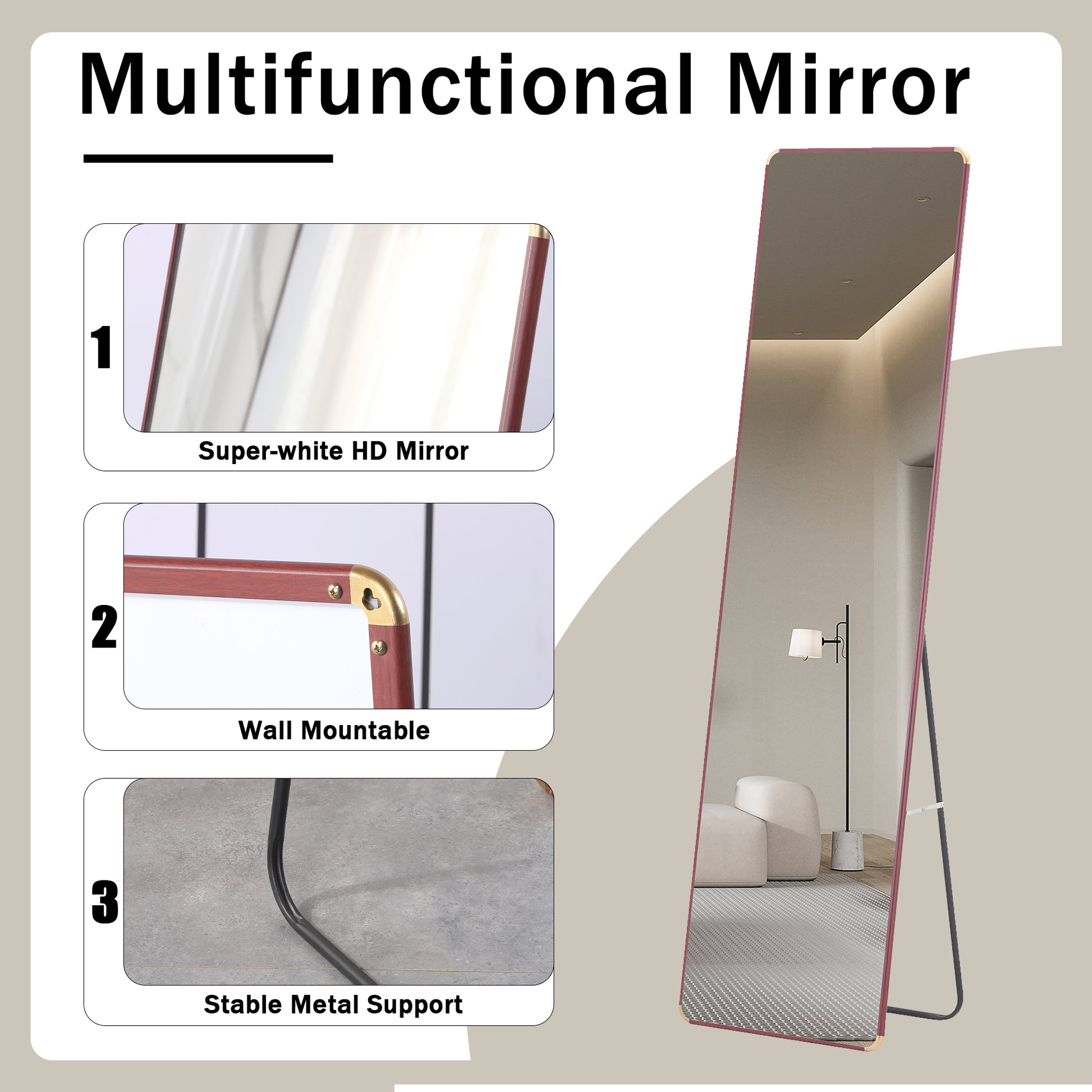 The 4Th Generation Floor Standing Full Length Mirror. Wall Mirror, Bathroom Makeup Mirror, Bedroom Foyer, Clothing Store, Wall Mounted. 60 "* 16.5" Transparent Glass