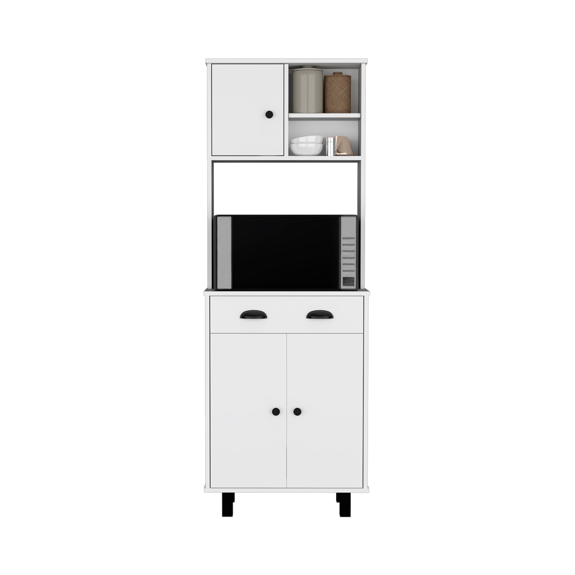 Waco 67" H Kitchen Pantry With Two Cabinets, Two Open Shelves, And One Drawer,White White Particle Board Pine